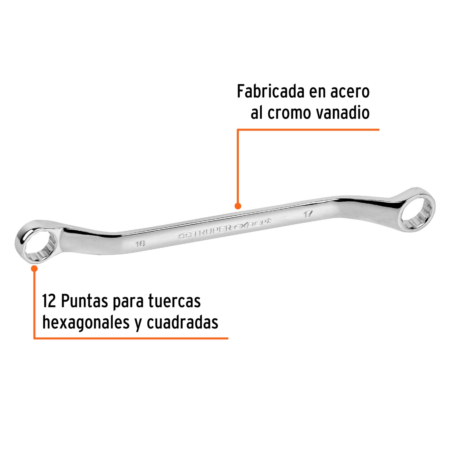 Llave de estrías, milimétrica, 16 x 17 x 236 mm