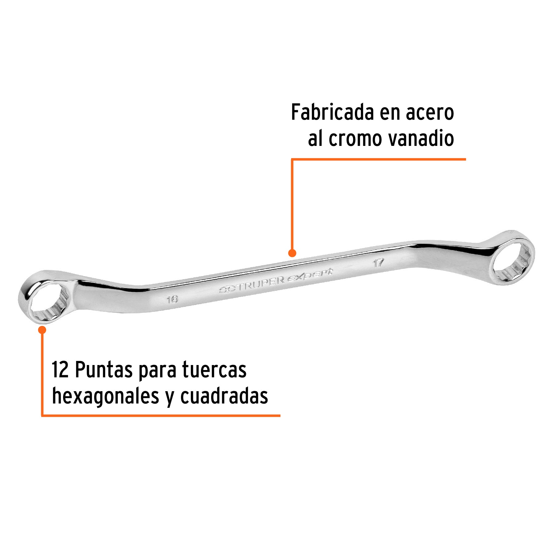 Llave de estrías, milimétrica, 16 x 17 x 236 mm