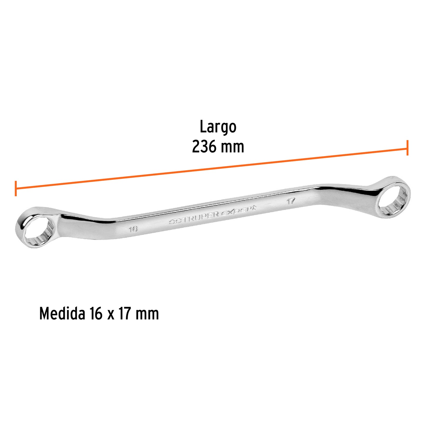 Llave de estrías, milimétrica, 16 x 17 x 236 mm