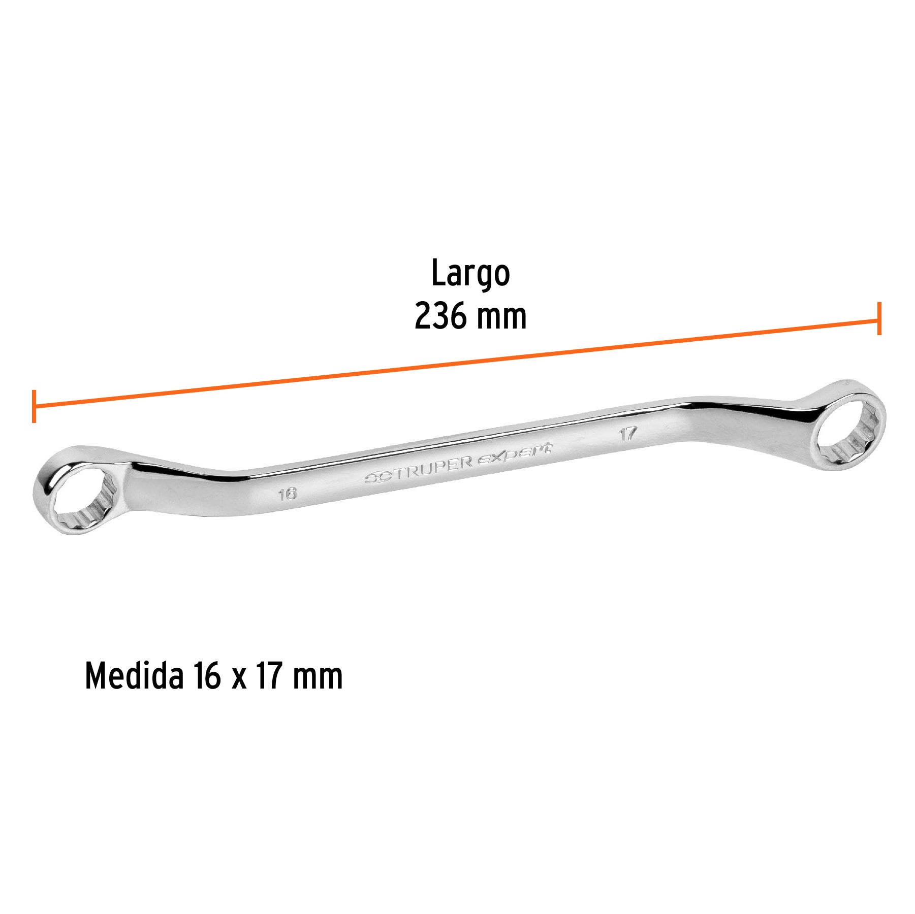 Llave de estrías, milimétrica, 16 x 17 x 236 mm