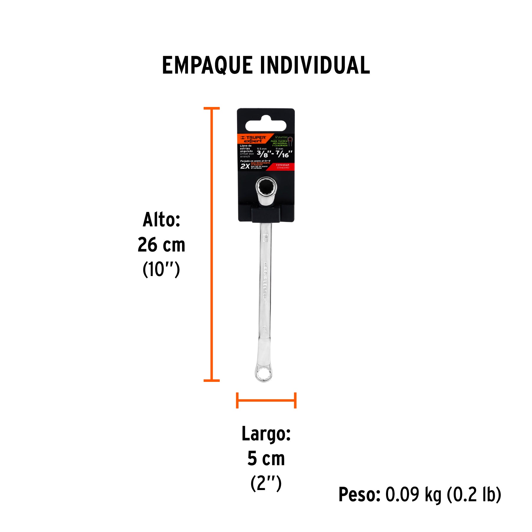 Llave de estrías, 3/8 x 7/16" x 181 mm