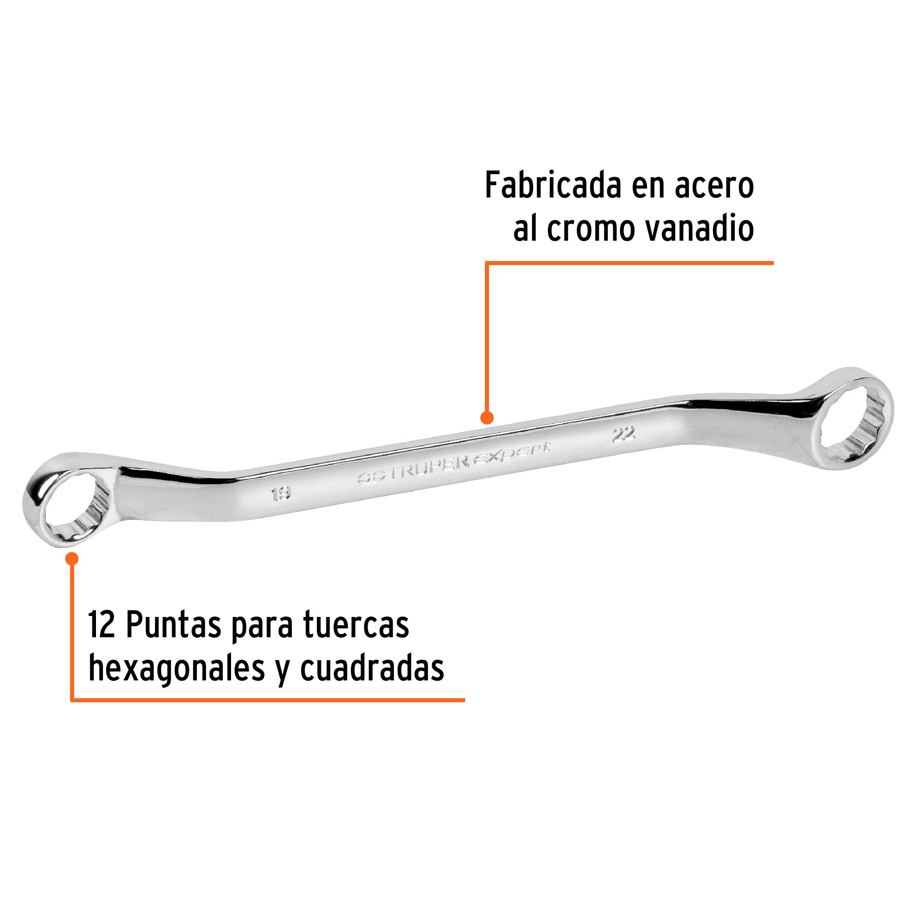 Llave de estrías, milimétrica, 19 x 22 x 291 mm