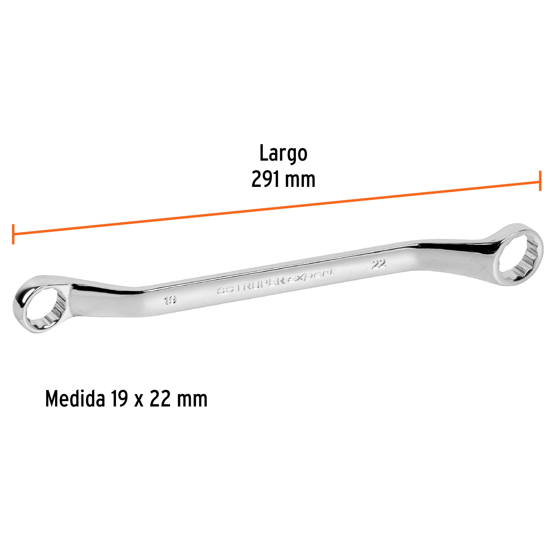 Llave de estrías, milimétrica, 19 x 22 x 291 mm