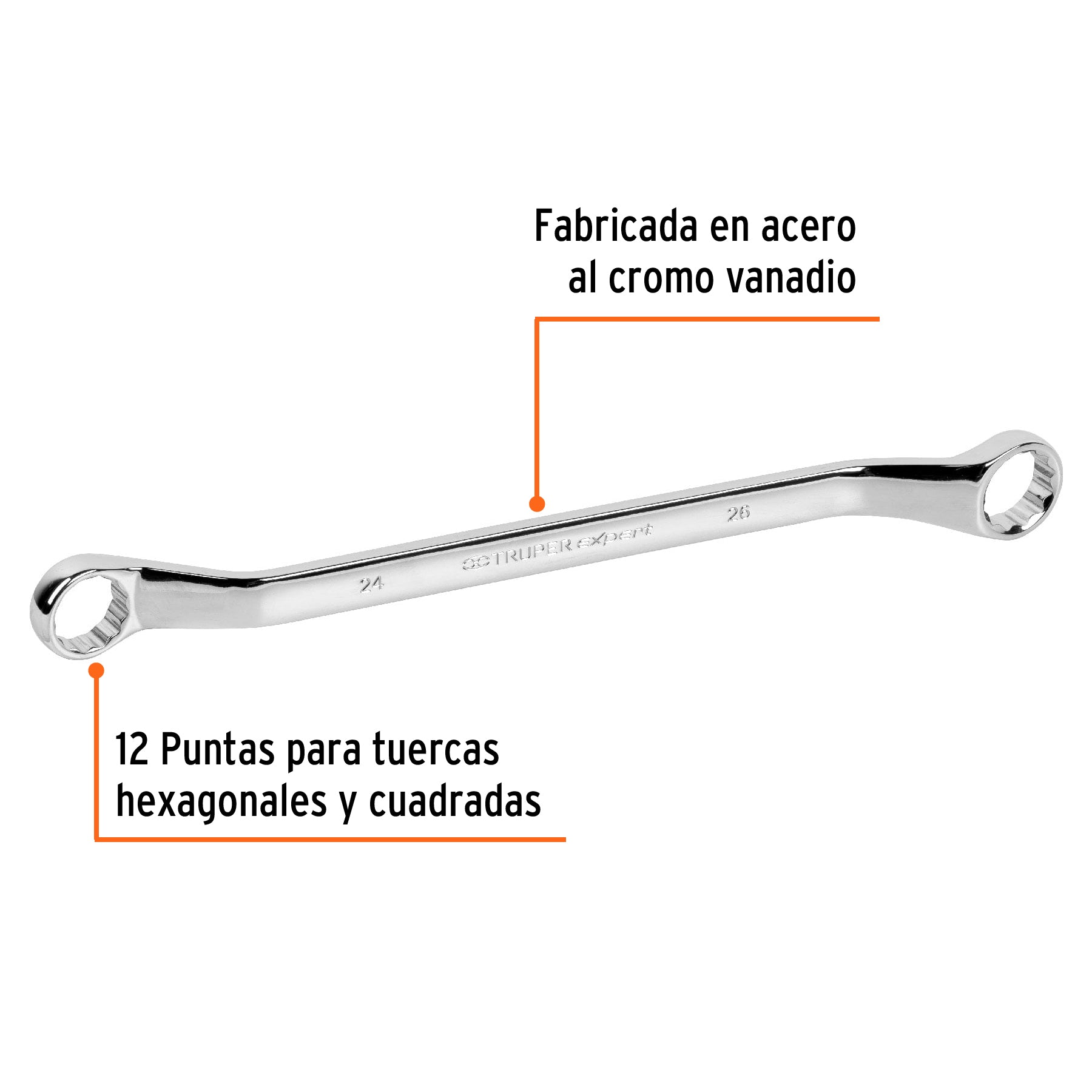 Llave de estrías, milimétrica, 24 x 26 x 361 mm
