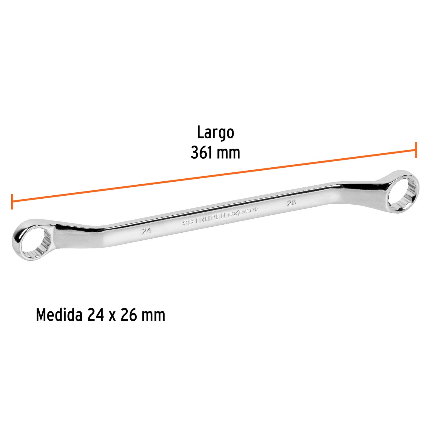 Llave de estrías, milimétrica, 24 x 26 x 361 mm