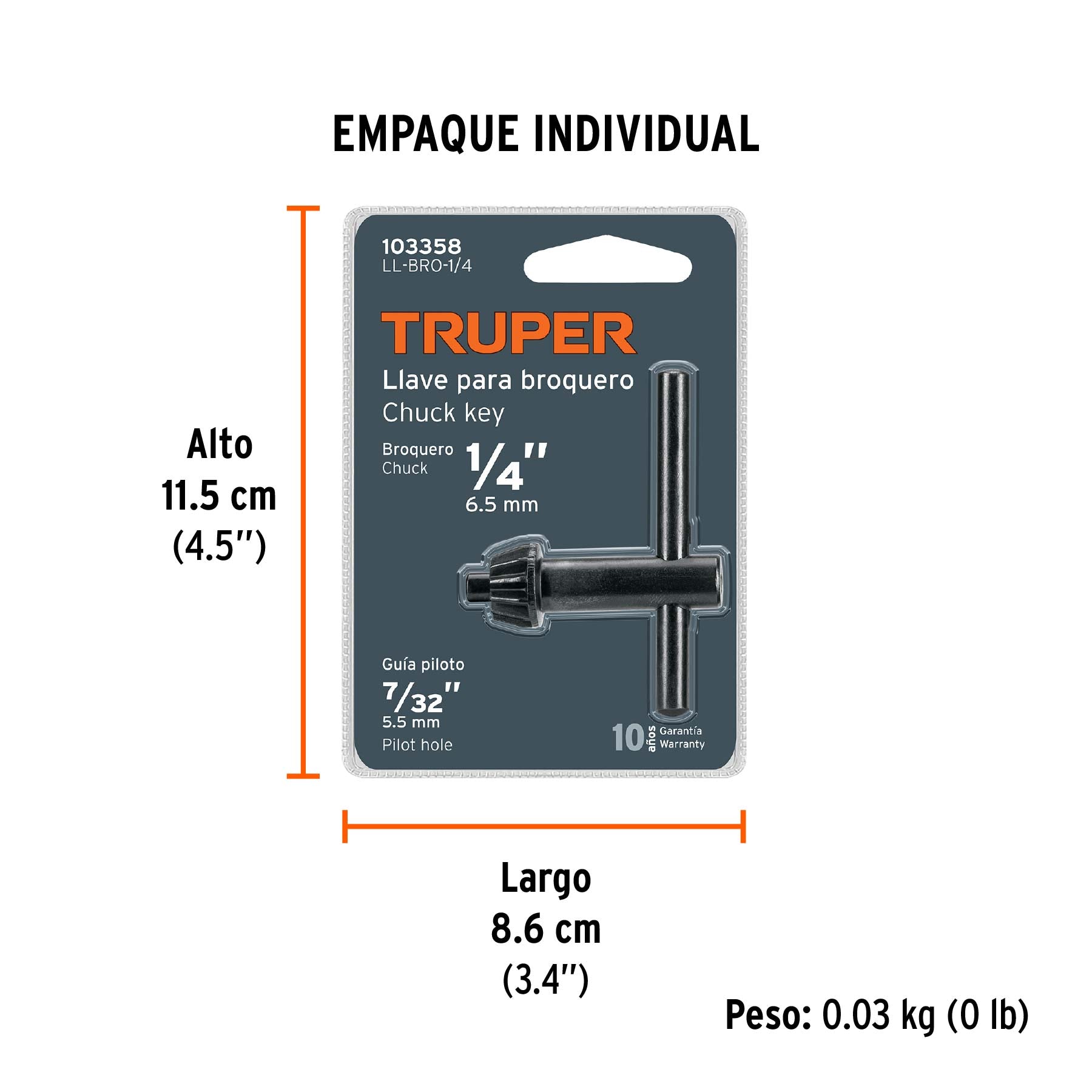 Llave para broquero de 1/4', Truper