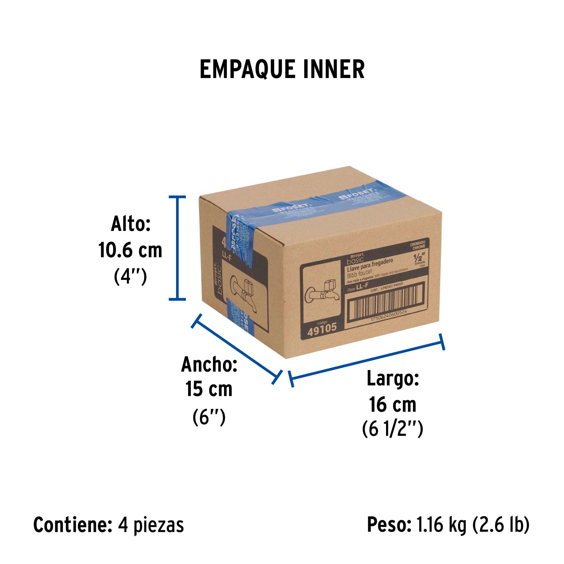 Llave para fregadero con niple y chapetón, Basic