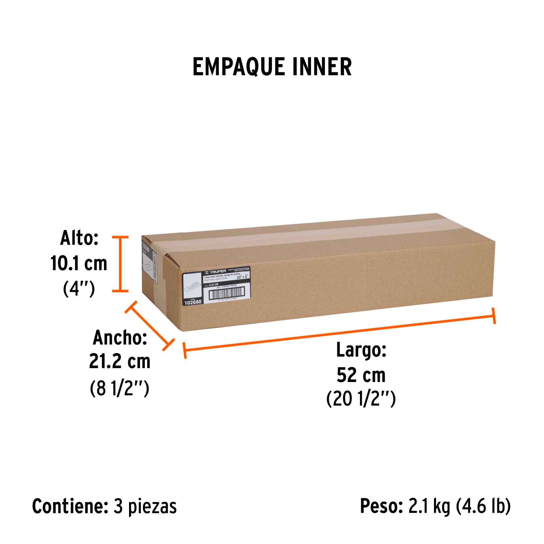 Llana canto redondo 20' x 5' con mango de madera, Truper