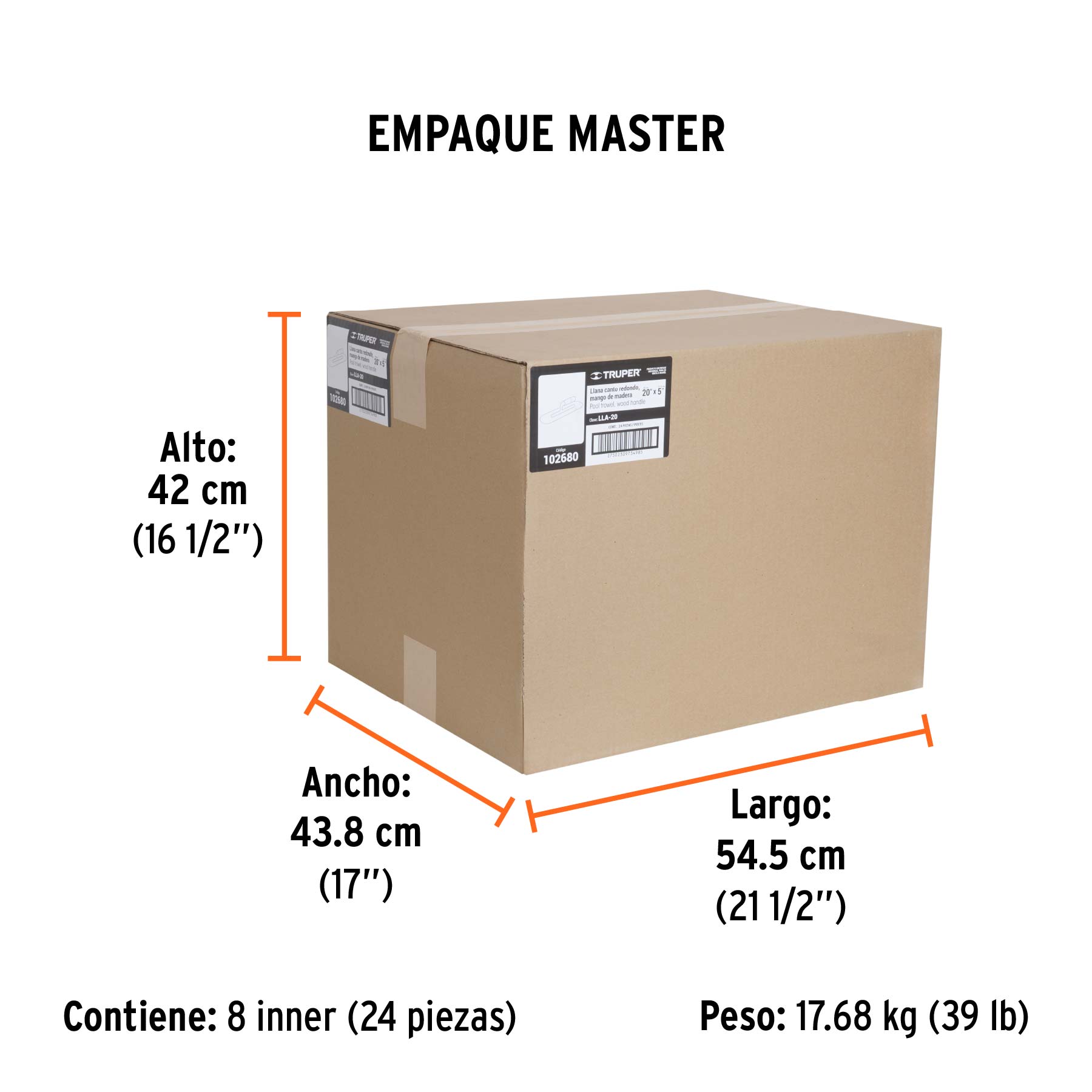 Llana canto redondo 20' x 5' con mango de madera, Truper
