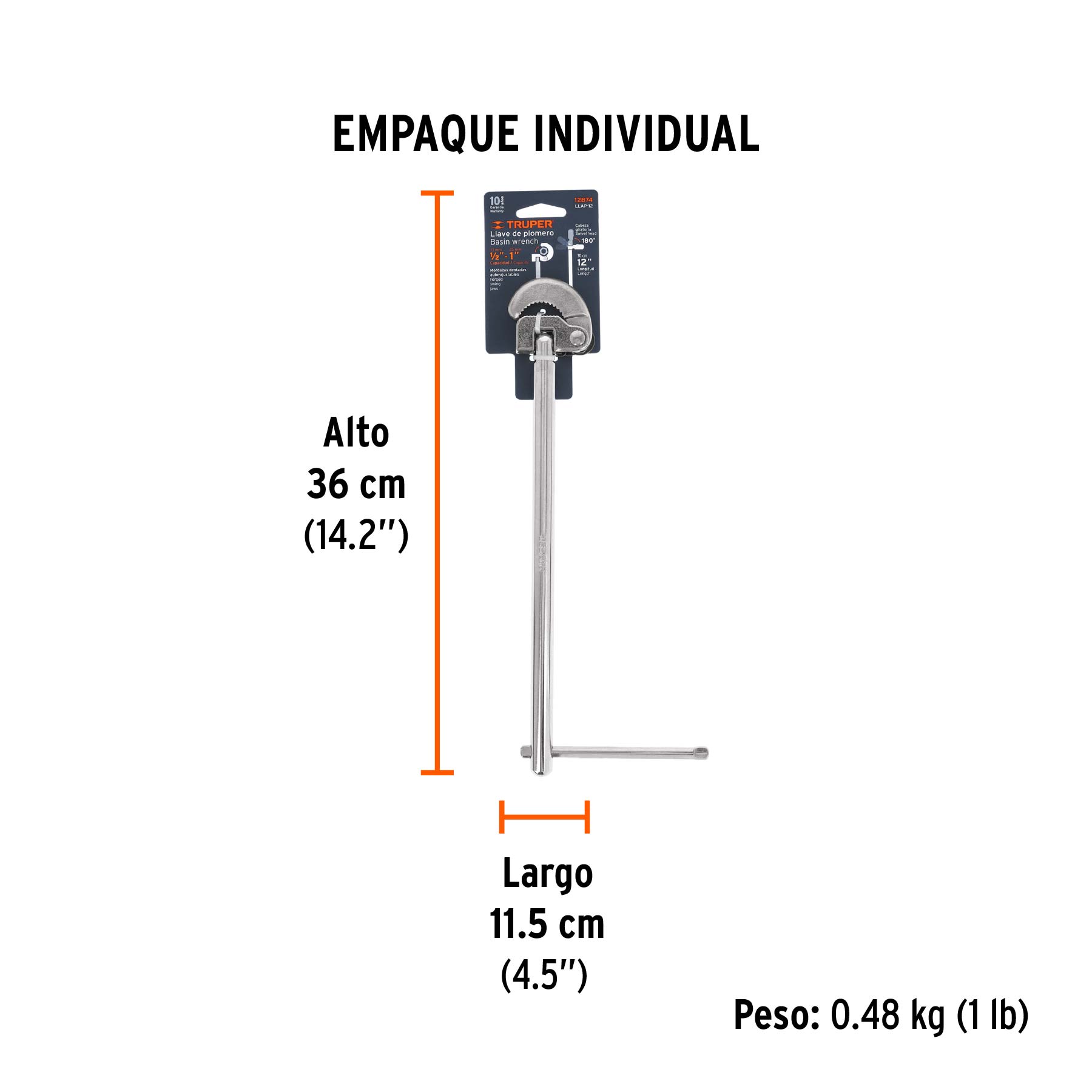 Llave para plomero, 12"