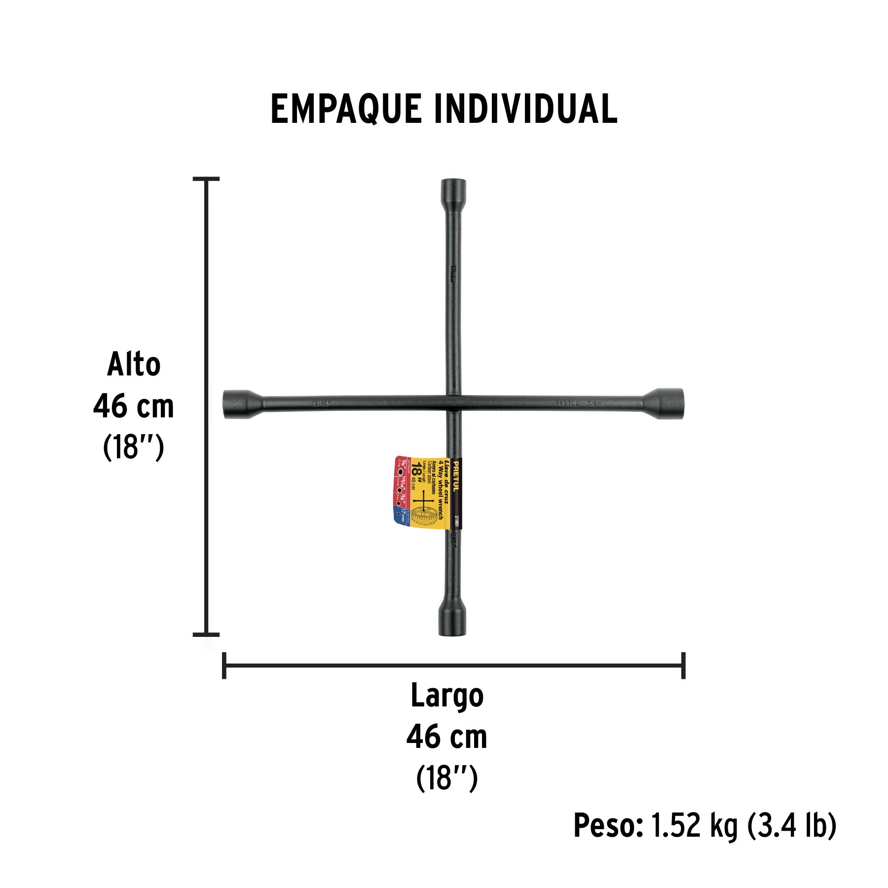 Llave de cruz para auto, 18", pretul