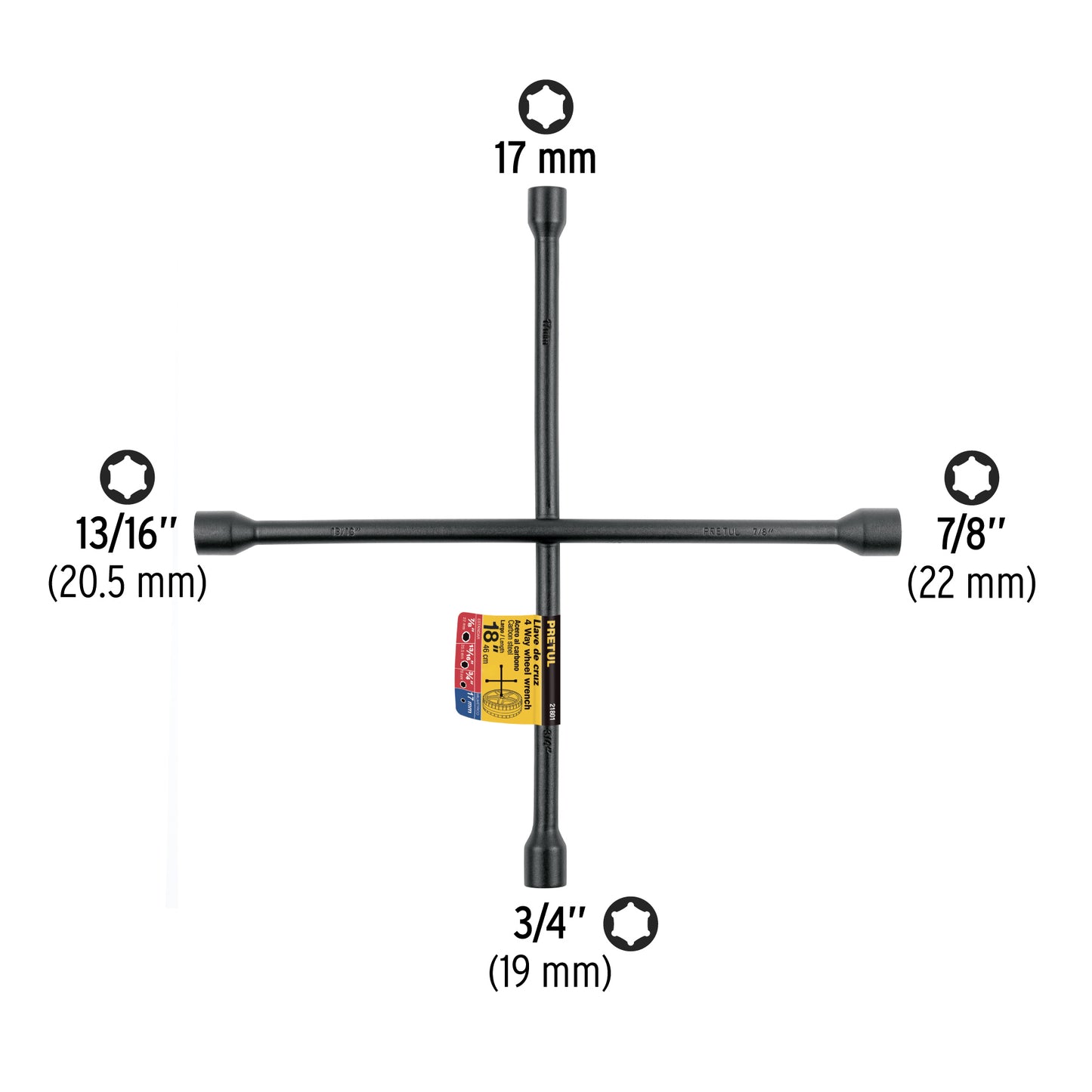 Llave de cruz para auto, 18", pretul