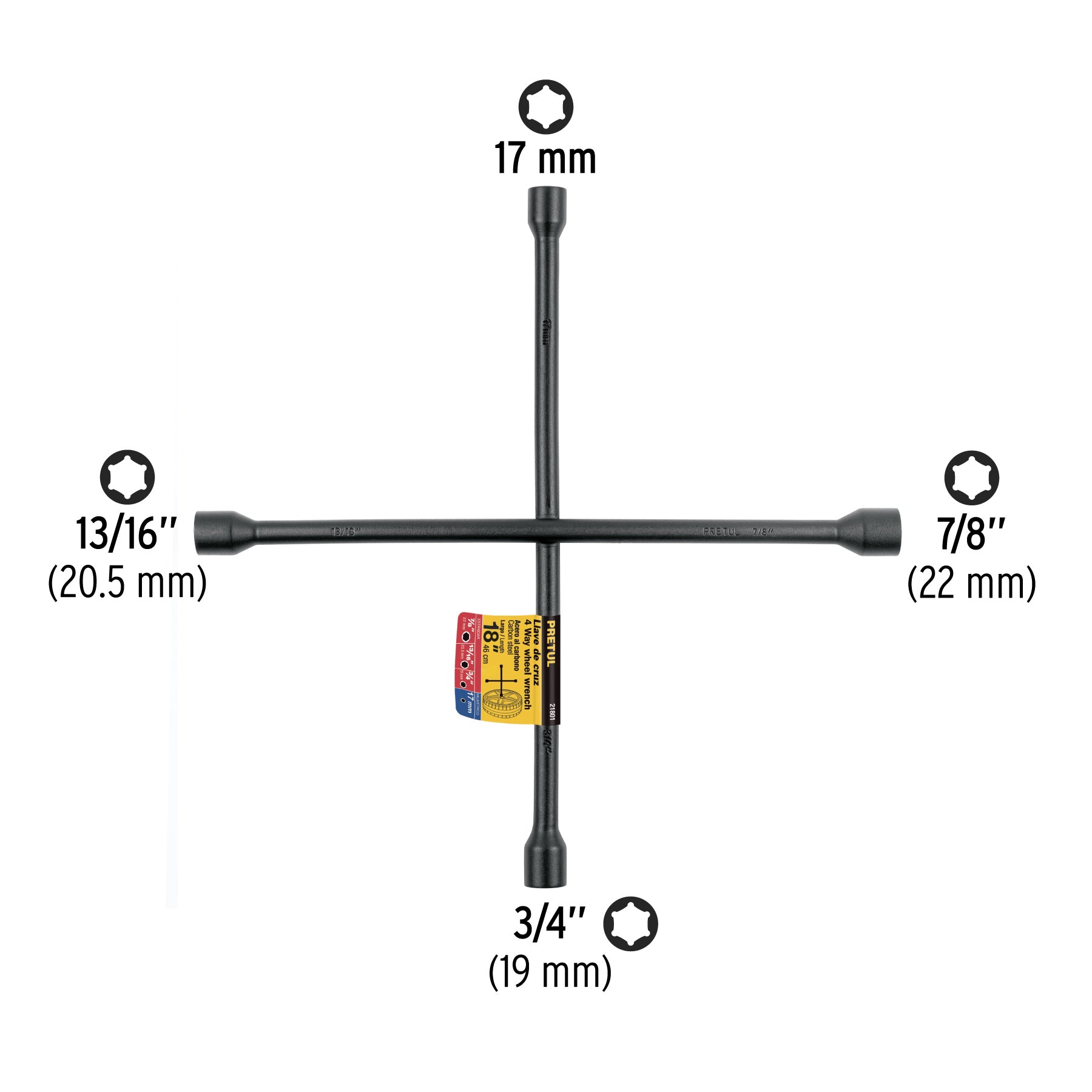 Llave de cruz para auto, 18", pretul