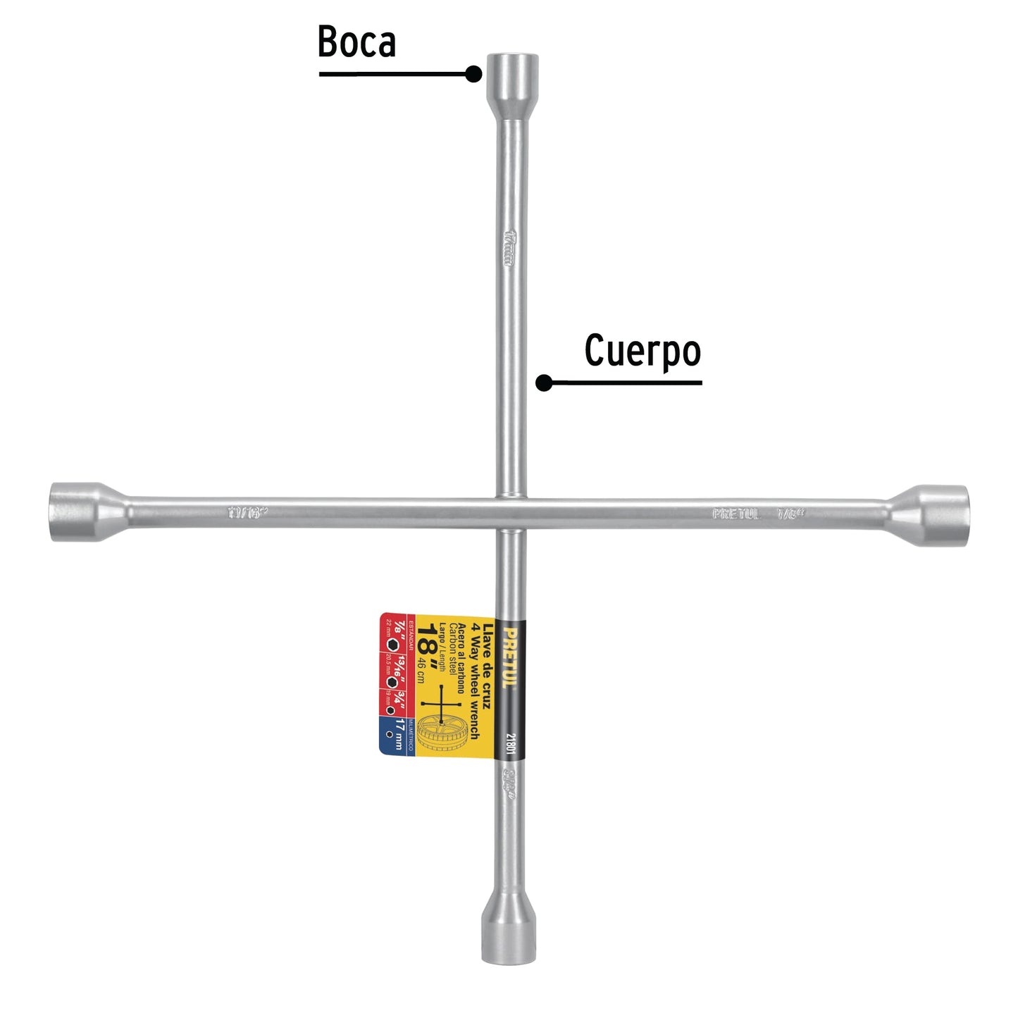 Llave de cruz para auto, 18", pretul