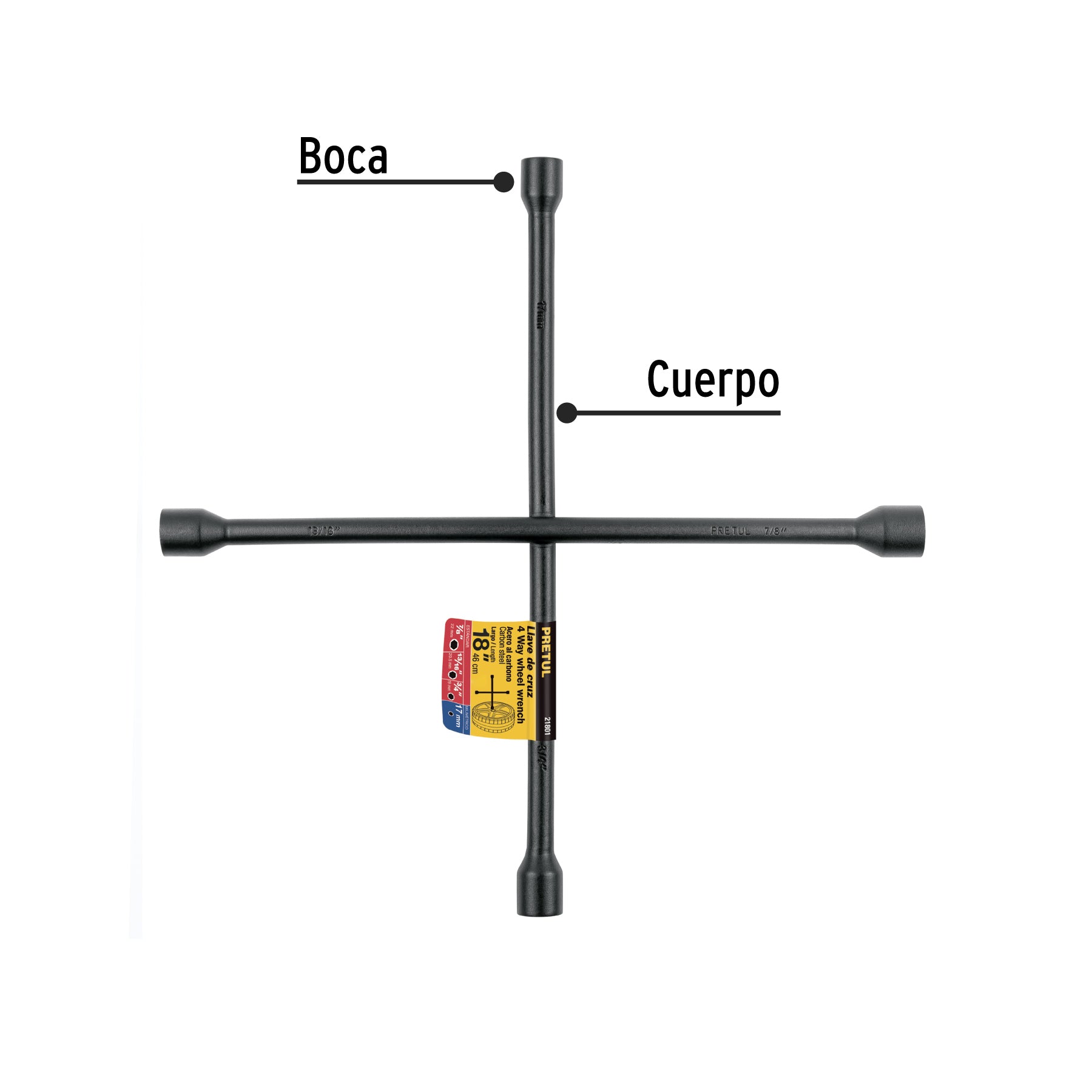 Llave de cruz para auto, 18", pretul