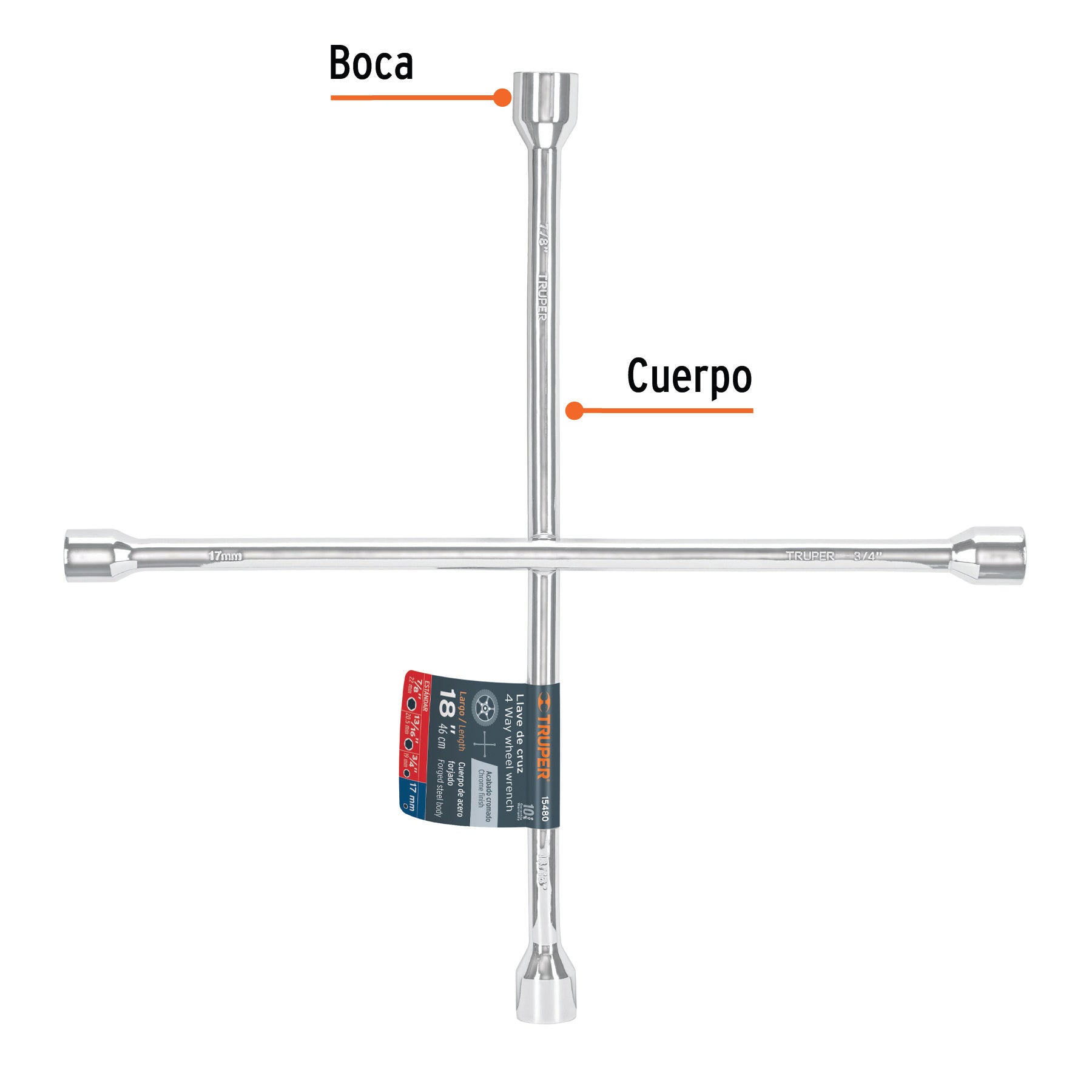 Llave de cruz para auto, 18"