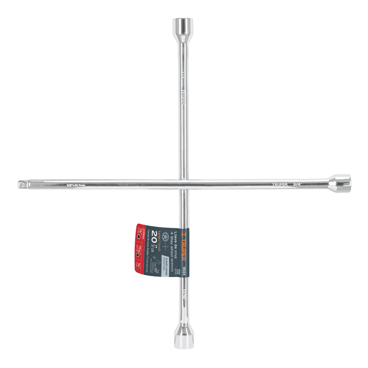 Llave de cruz, 20" con entrada para dado de 1/2"