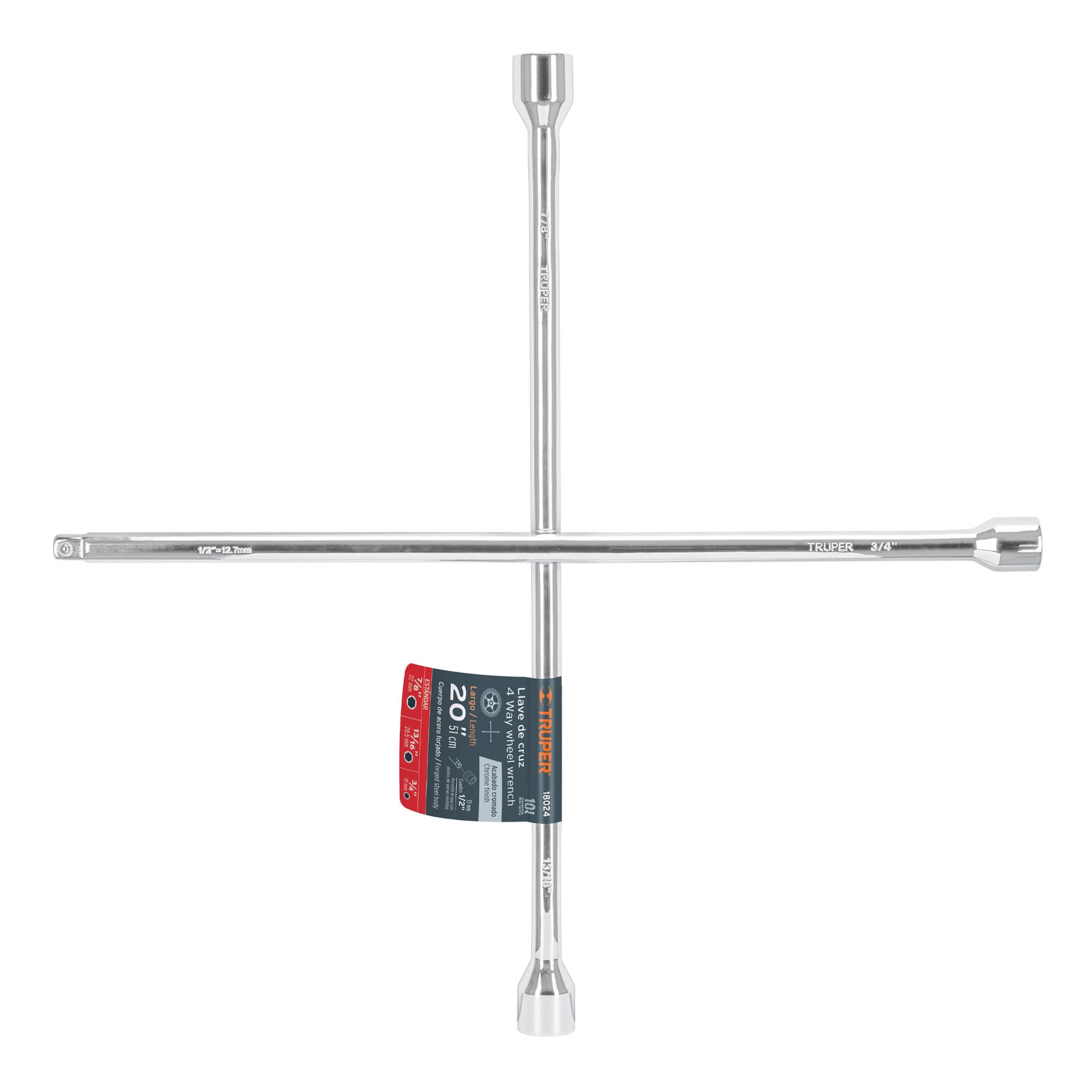 Llave de cruz, 20" con entrada para dado de 1/2"