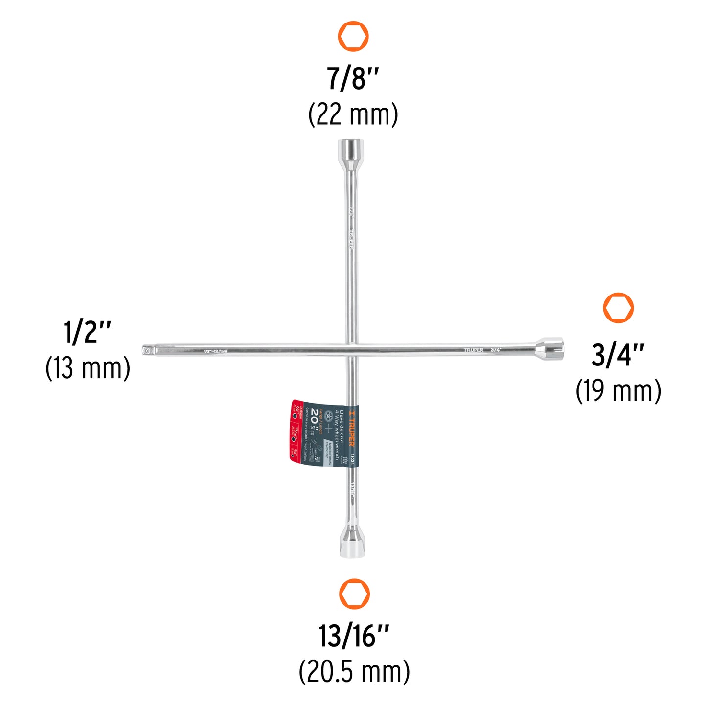 Llave de cruz, 20" con entrada para dado de 1/2"