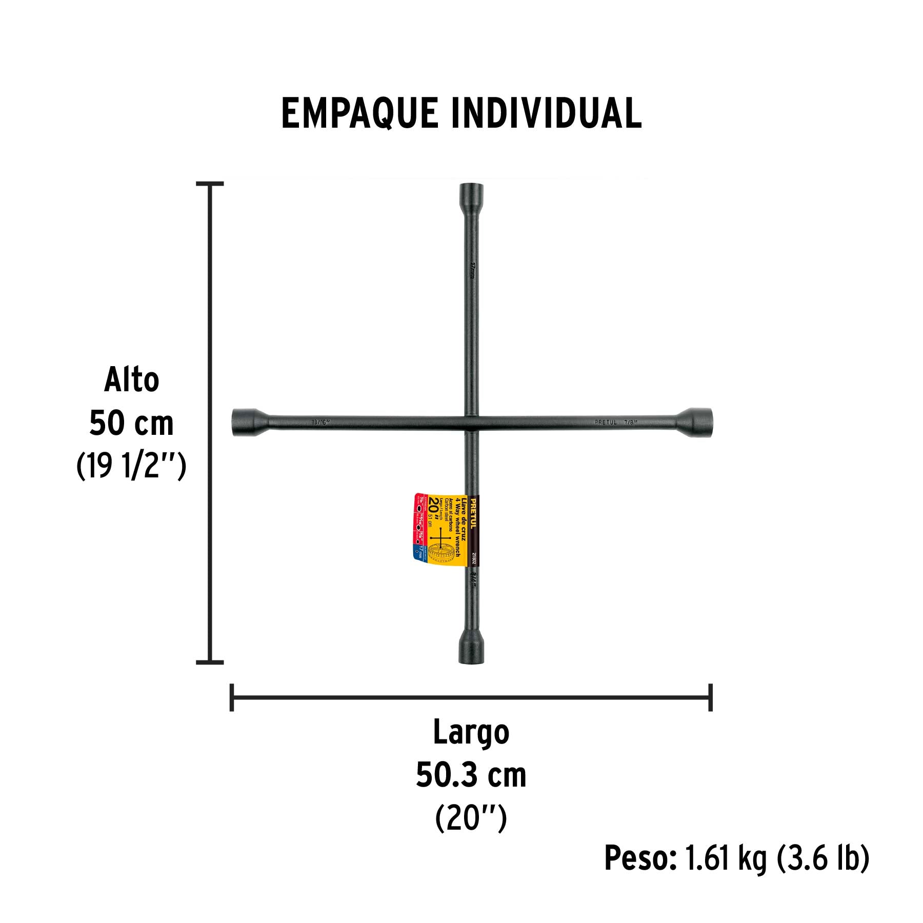 Llave de cruz para auto, 20", pretul