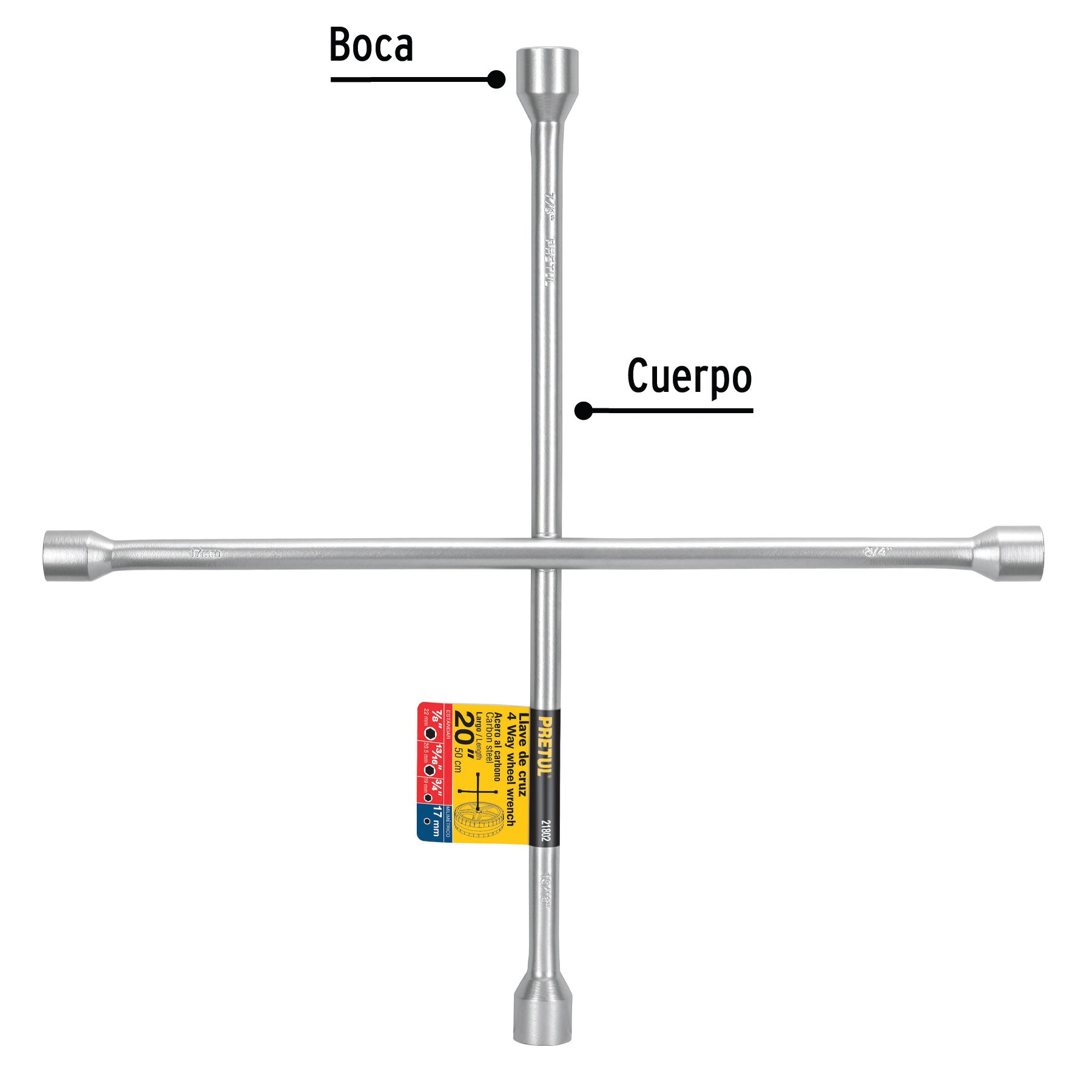 Llave de cruz para auto, 20", pretul