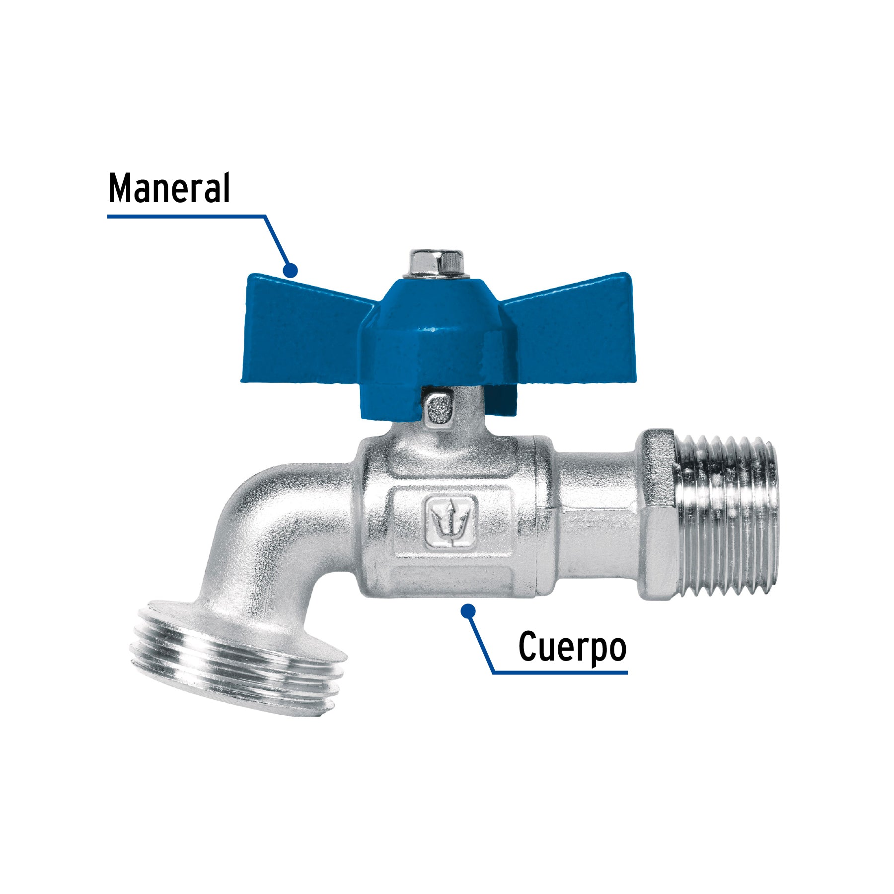 Llave esfera de latón 1/2', maneral corto, 130g, s/adaptador