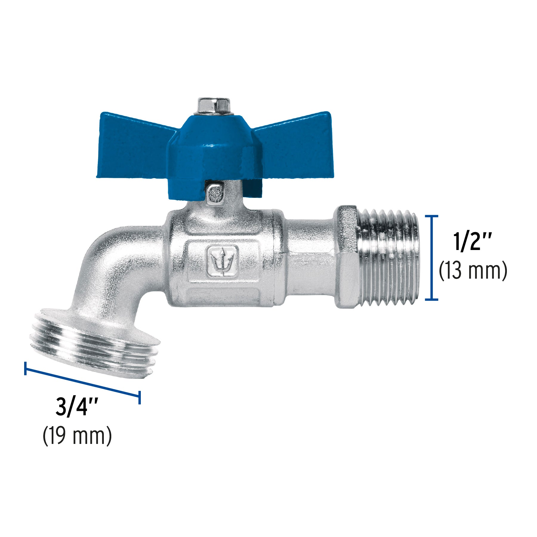 Llave esfera de latón 1/2', maneral corto, 130g, s/adaptador