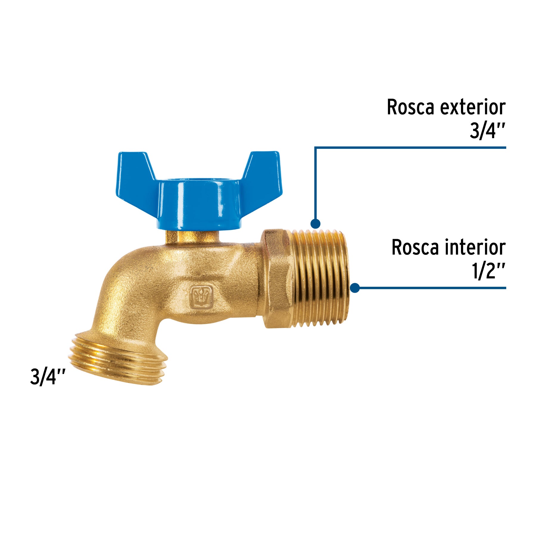 Llave de esfera con rosca para manguera, 3/4'
