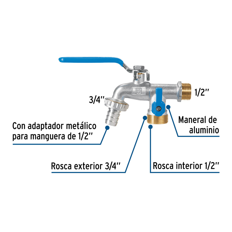Llave de esfera doble salida 1/2' de latón, Foset