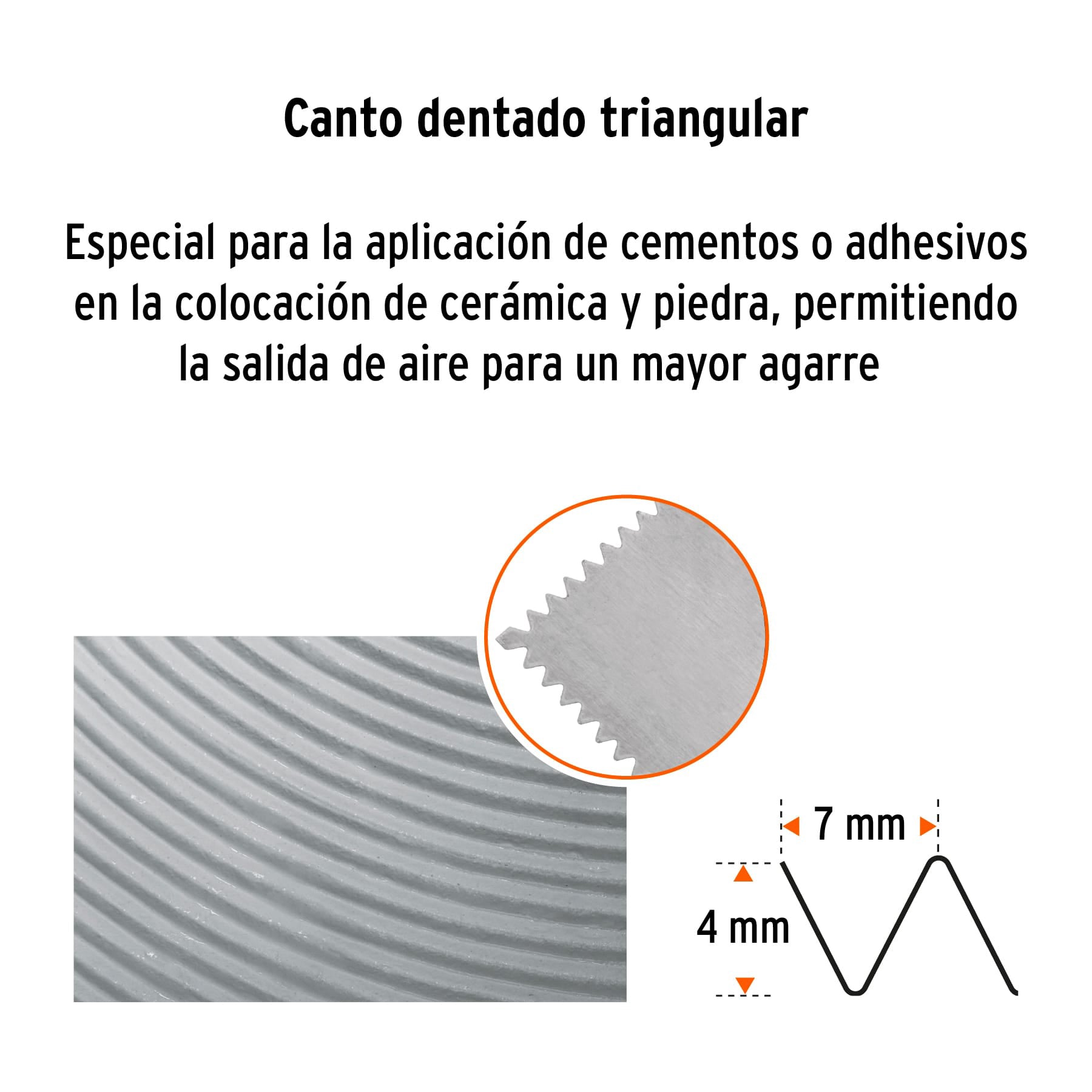 Llana dentado triangular 11', 10 rem, mango comfort grip