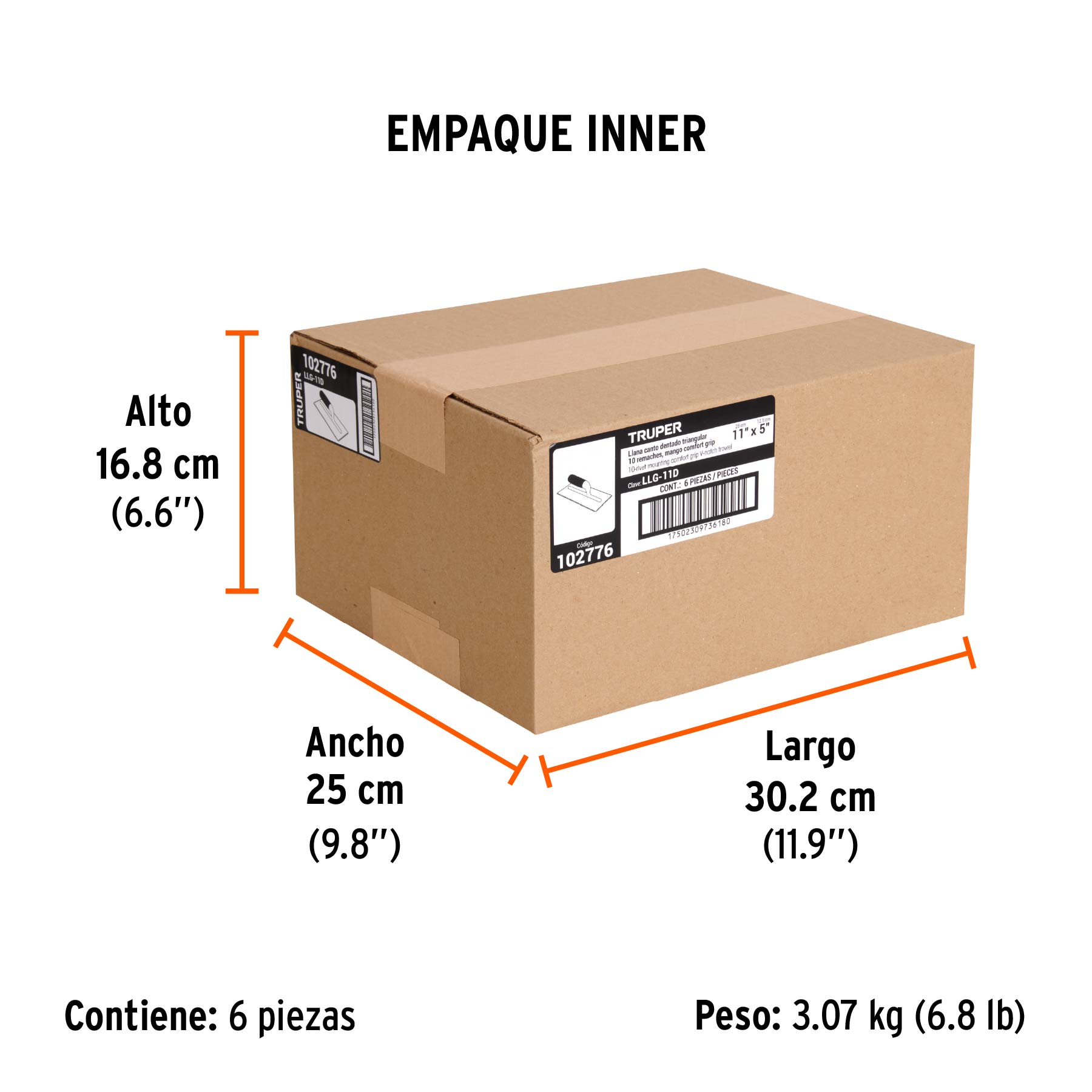 Llana dentado triangular 11', 10 rem, mango comfort grip