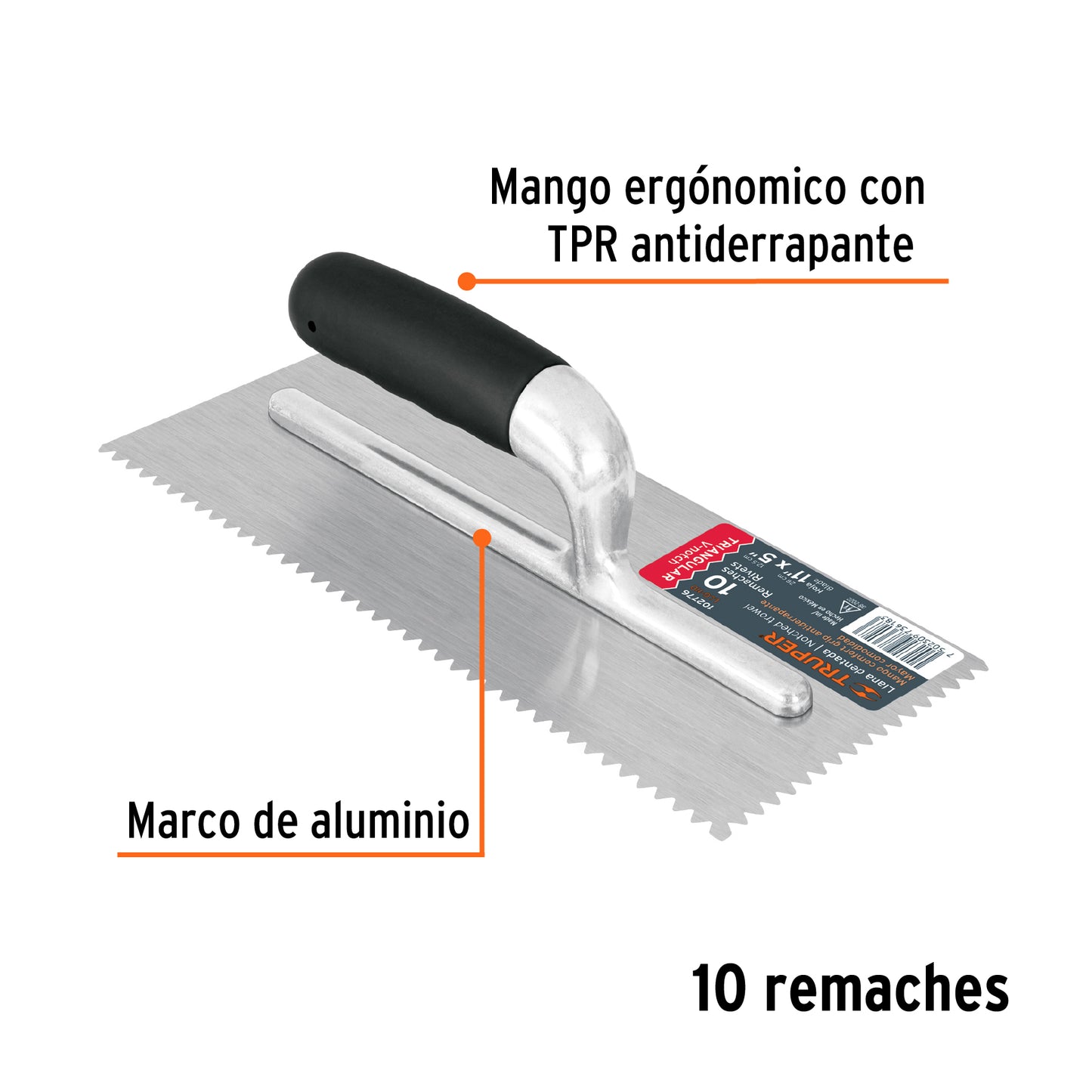 Llana dentado triangular 11', 10 rem, mango comfort grip