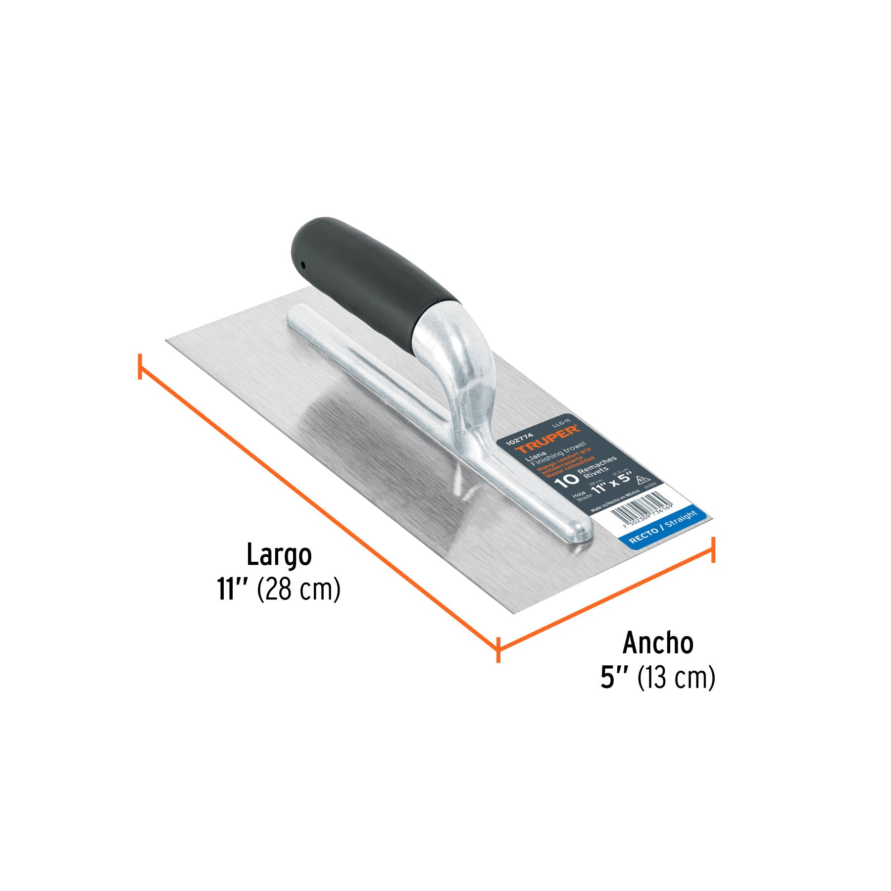 Llana canto recto 11', 10 remaches, mango comfort grip