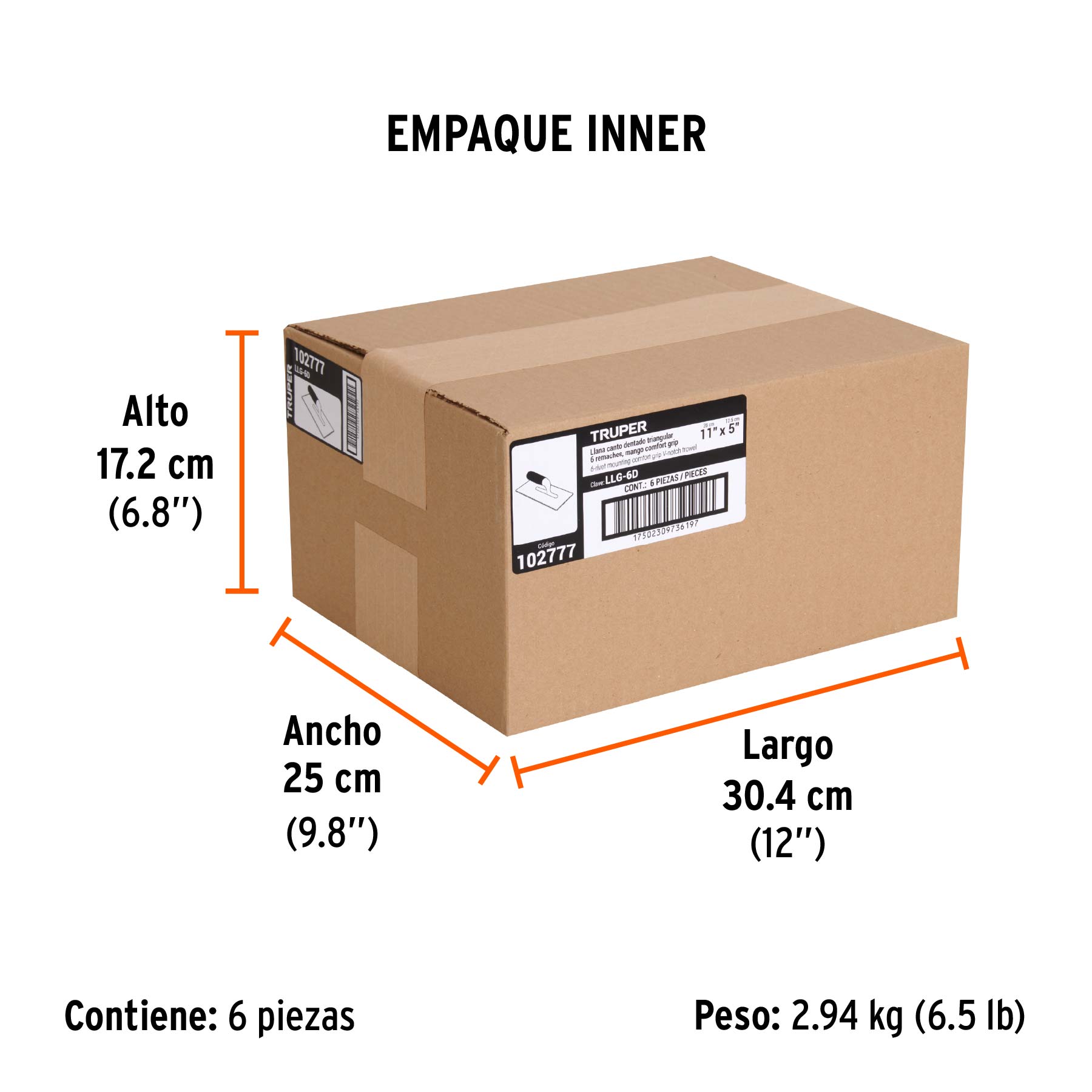 Llana dentado triangular 11', 6 rem, mango comfort grip