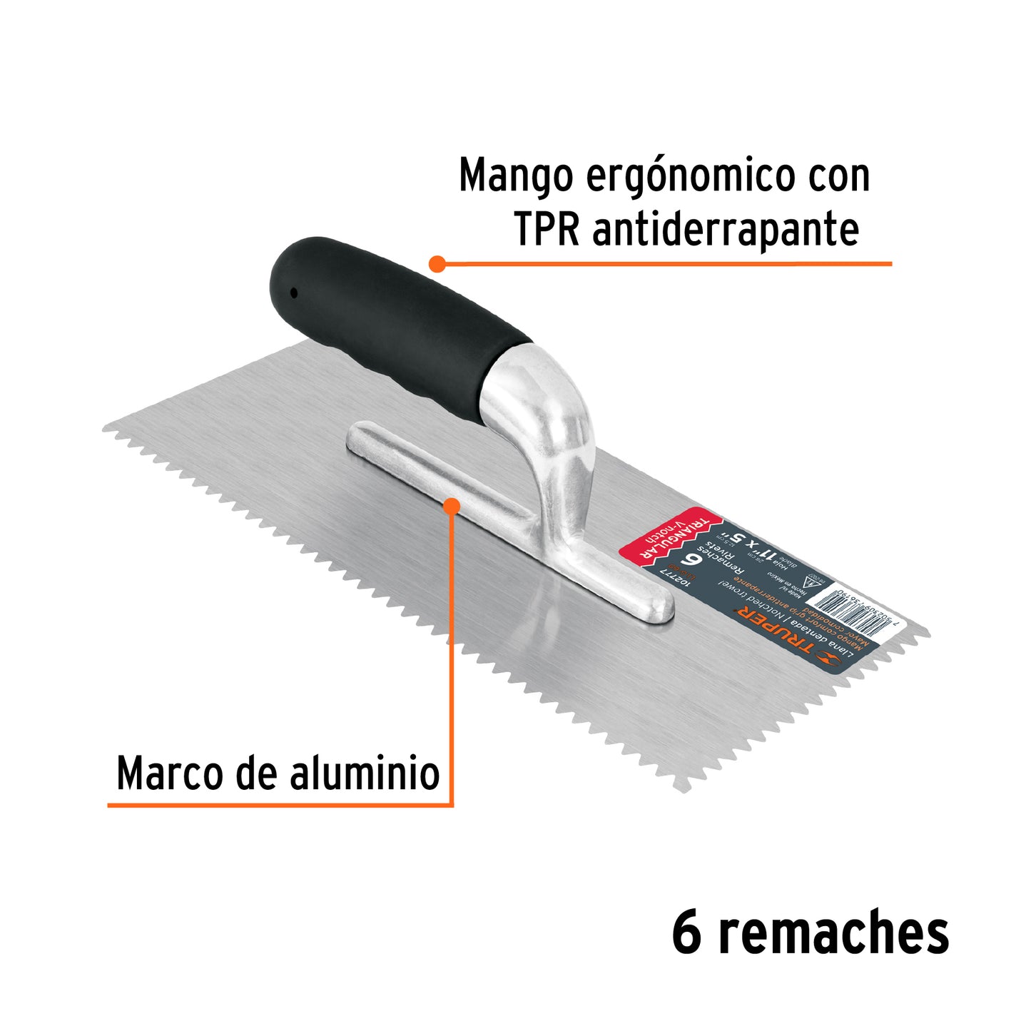 Llana dentado triangular 11', 6 rem, mango comfort grip