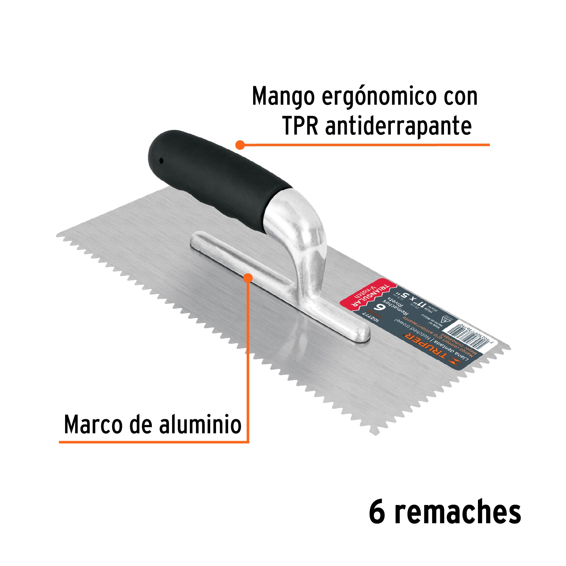 Llana dentado triangular 11', 6 rem, mango comfort grip