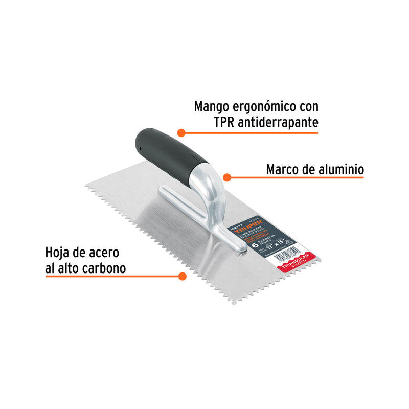 Llana dentado triangular 11', 6 rem, mango comfort grip