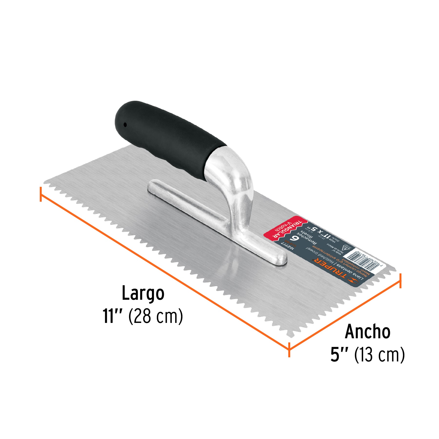 Llana dentado triangular 11', 6 rem, mango comfort grip