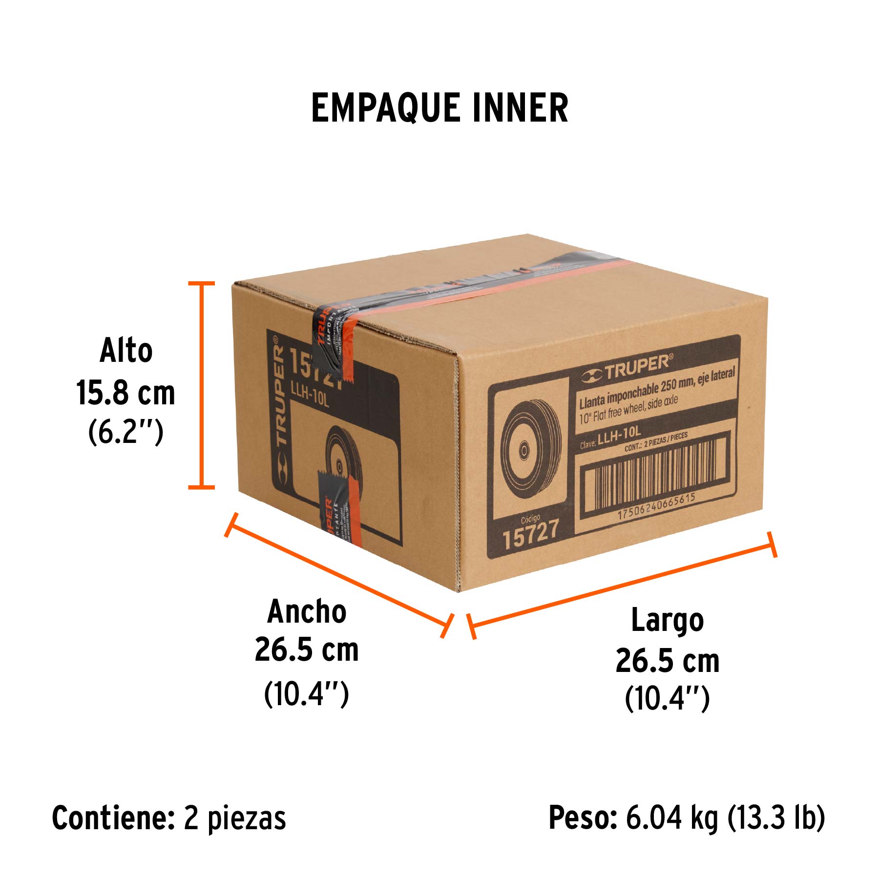Rueda de 10" hule solido eje lateral Truper