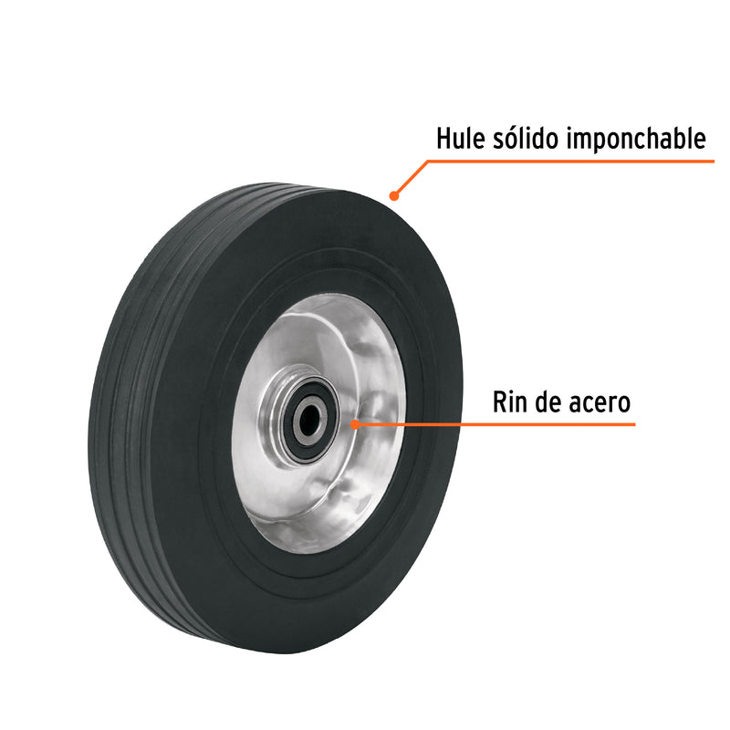 Rueda de 10" hule solido eje lateral Truper