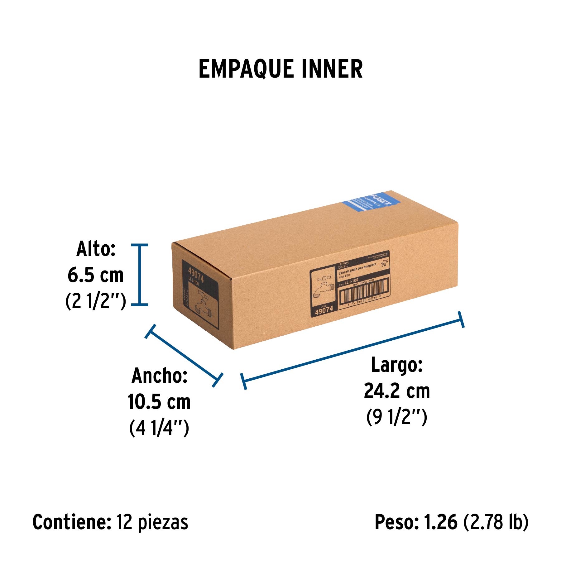 Llave para manguera, latón, 100 gr, 1/2", Foset Basic