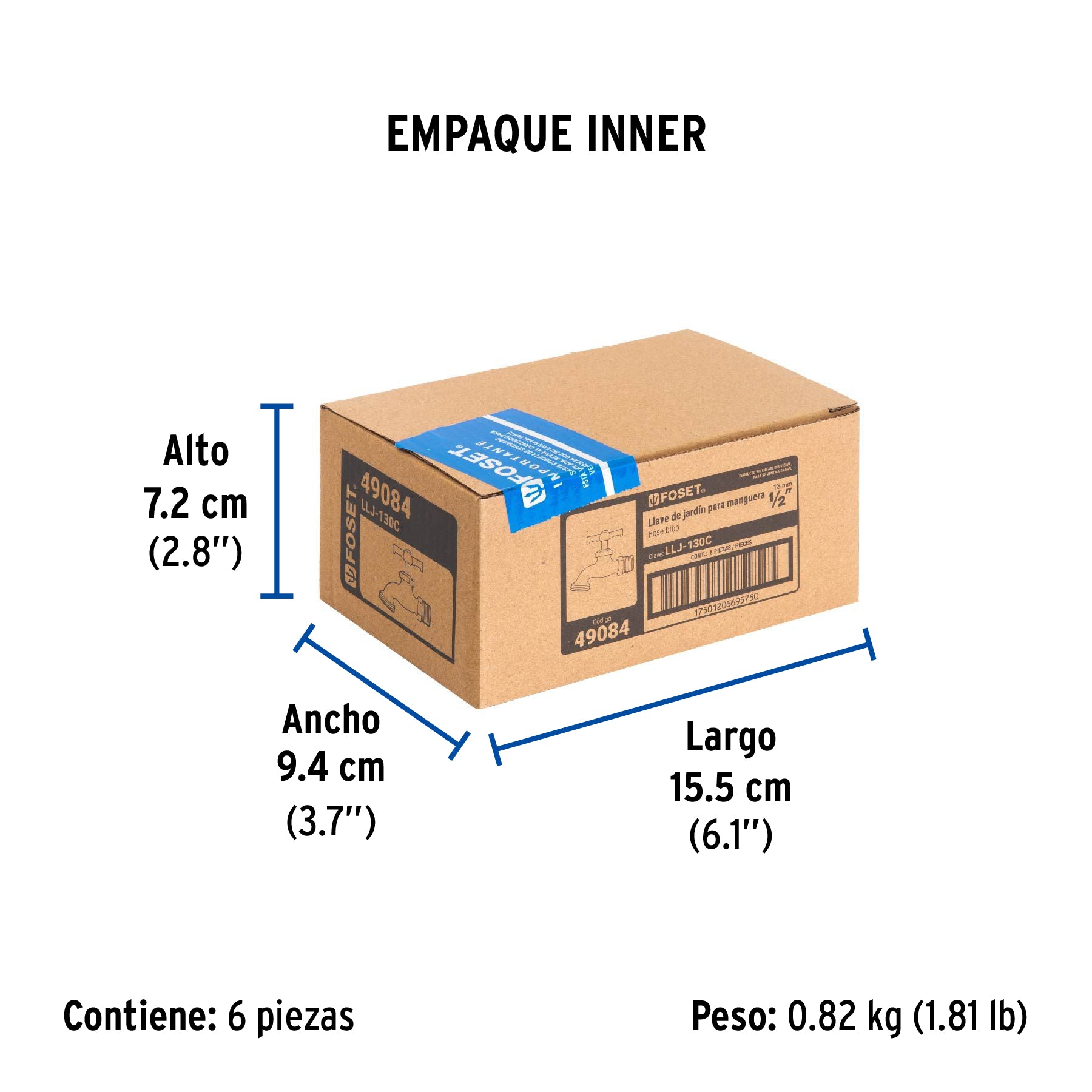Llave para manguera, cromada, 130 gr, entrada 1/2", Foset