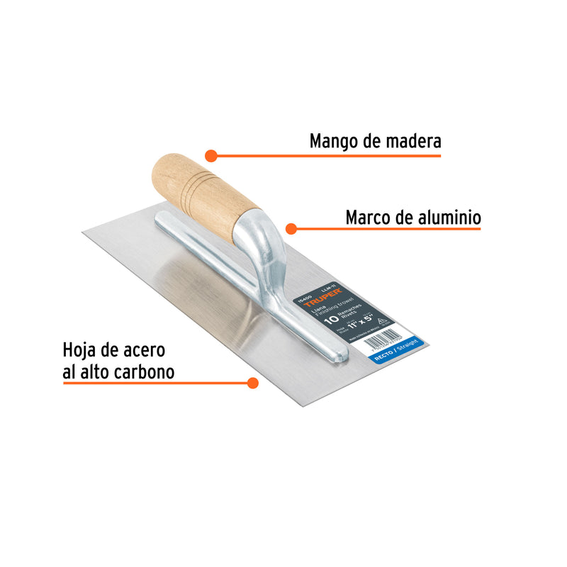 Llana, mango madera, canto recto, 10 remaches, 11"