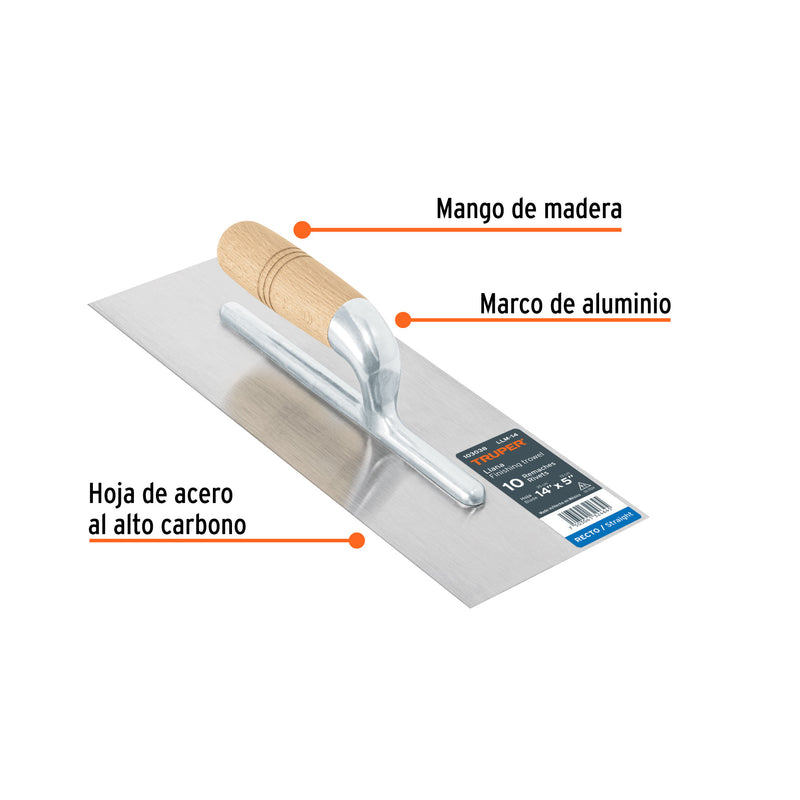 Llana canto recto 14', 10 remaches, mango de madera, Truper