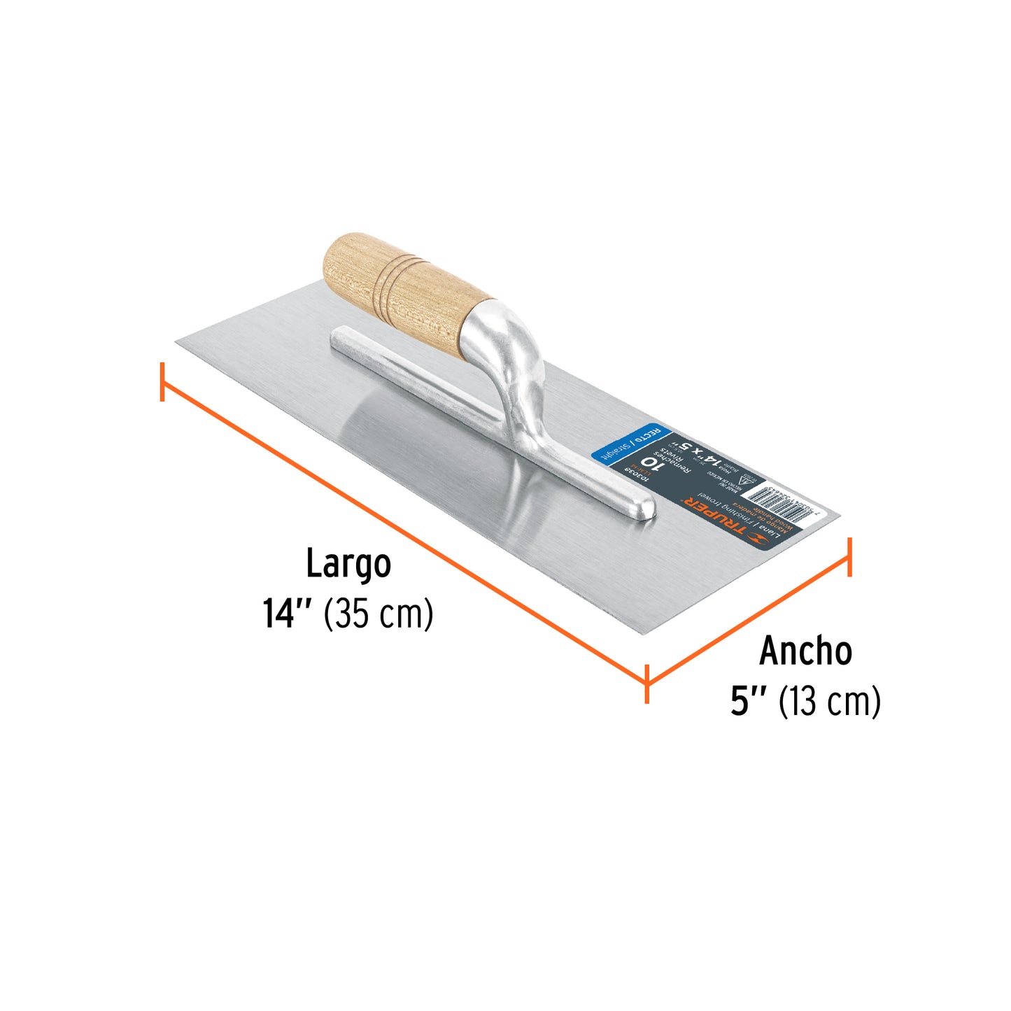Llana canto recto 14', 10 remaches, mango de madera, Truper