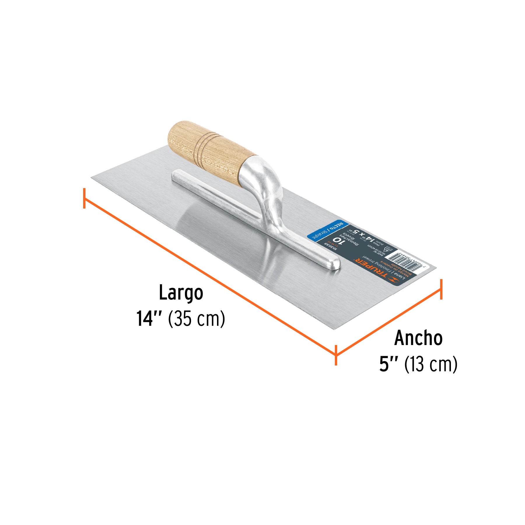 Llana canto recto 14', 10 remaches, mango de madera, Truper