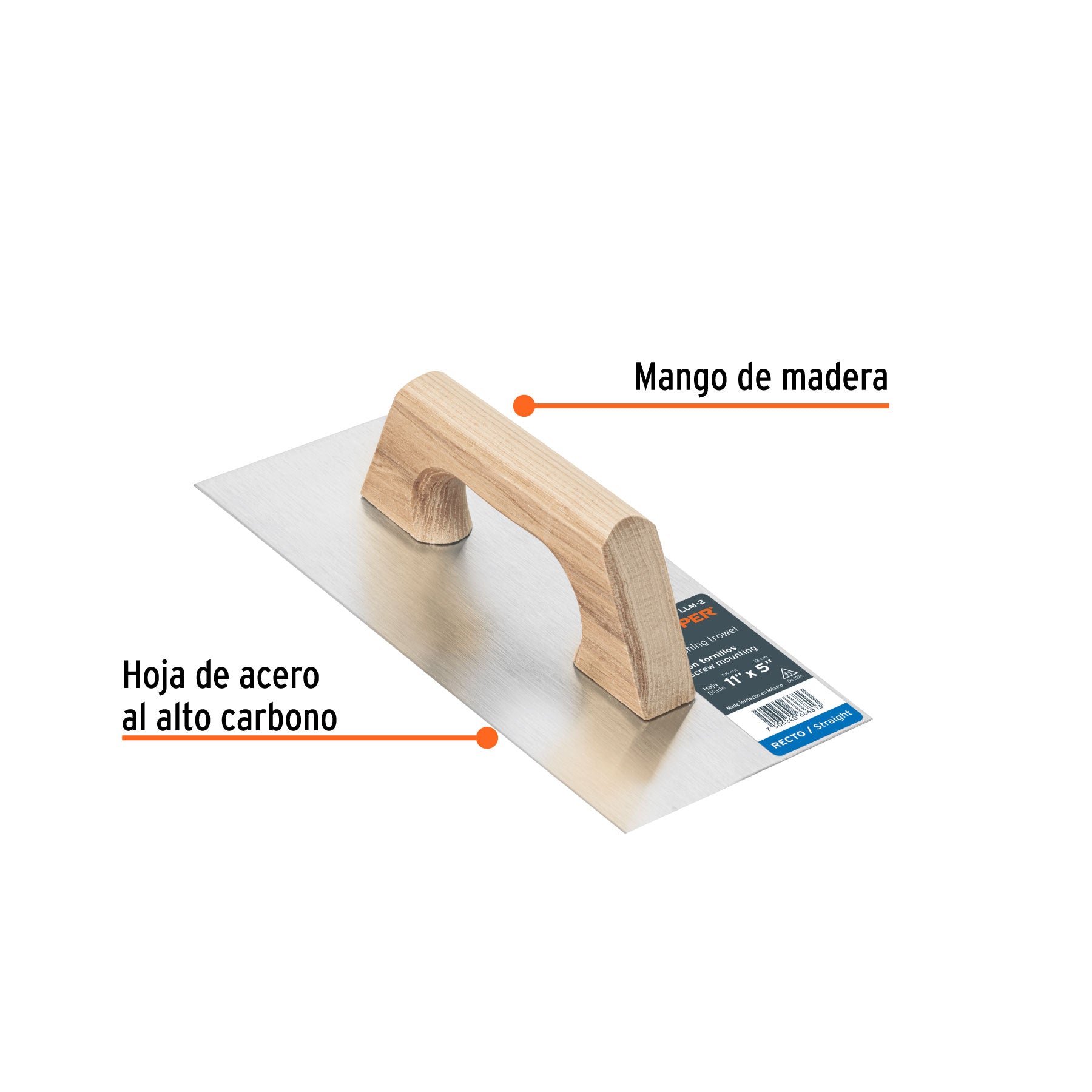 Llana, mango madera, canto recto, tipo español