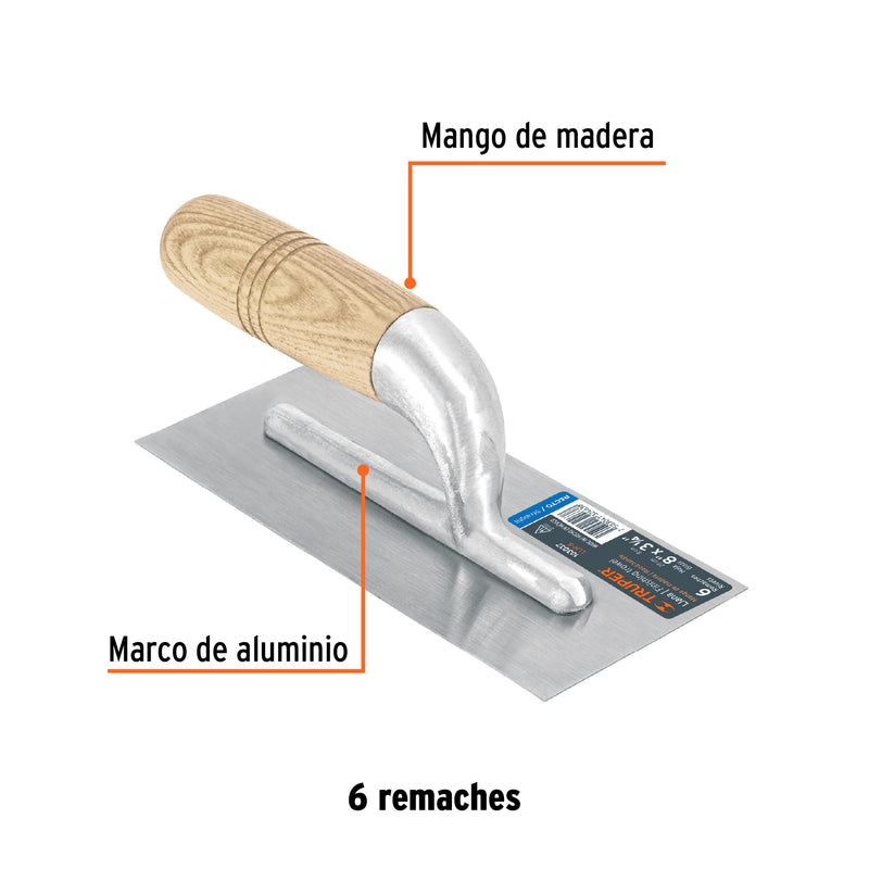 Llana mini canto recto 8', 6 remaches, mgo de madera, Truper