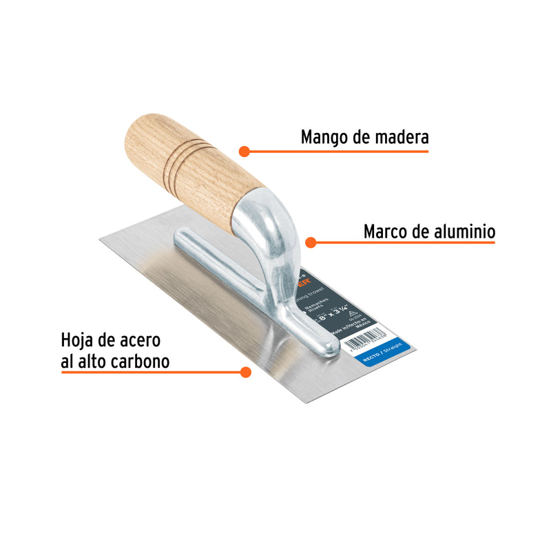 Llana mini canto recto 8', 6 remaches, mgo de madera, Truper