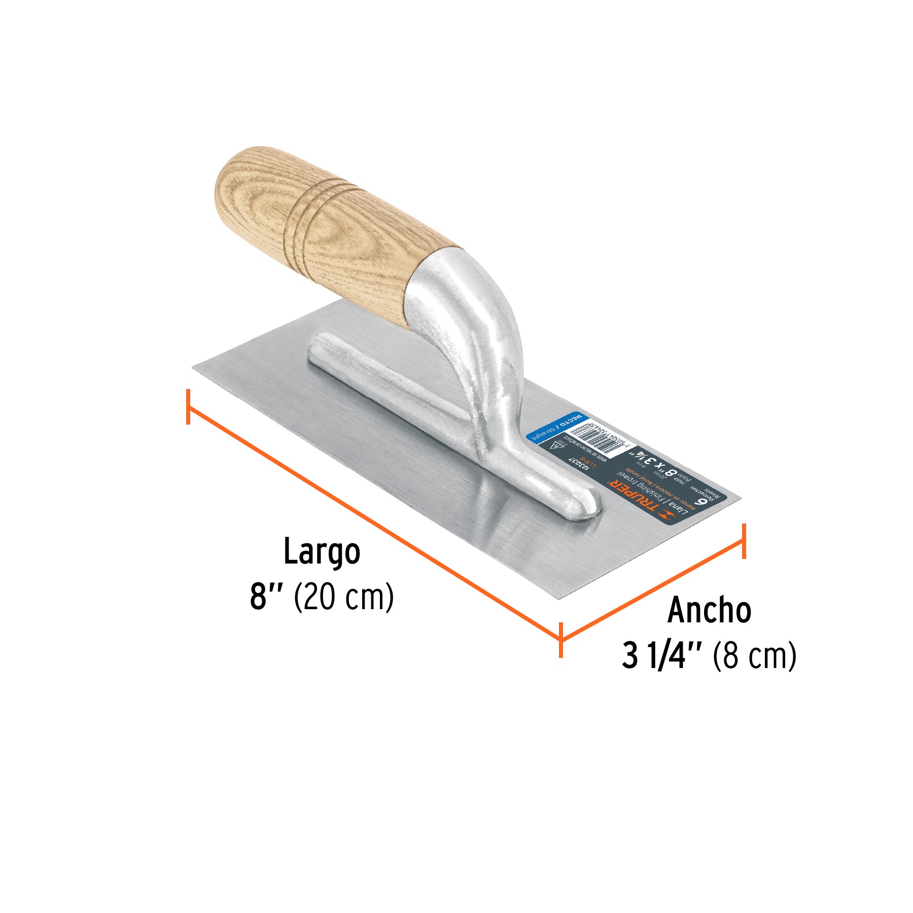 Llana mini canto recto 8', 6 remaches, mgo de madera, Truper
